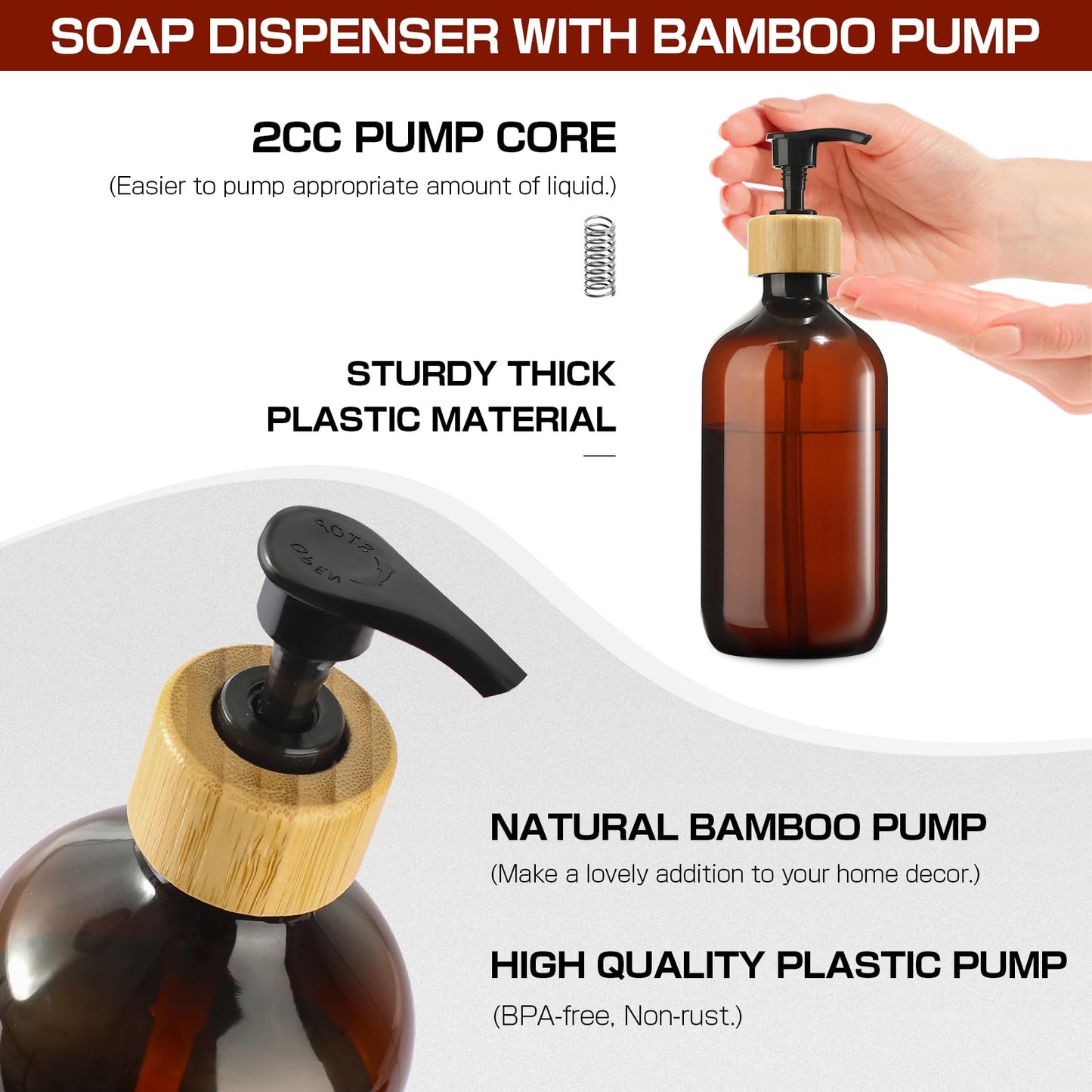 GMISUN Dish Soap Dispenser, Amber Kitchen Soap Dispenser Set with Tray
