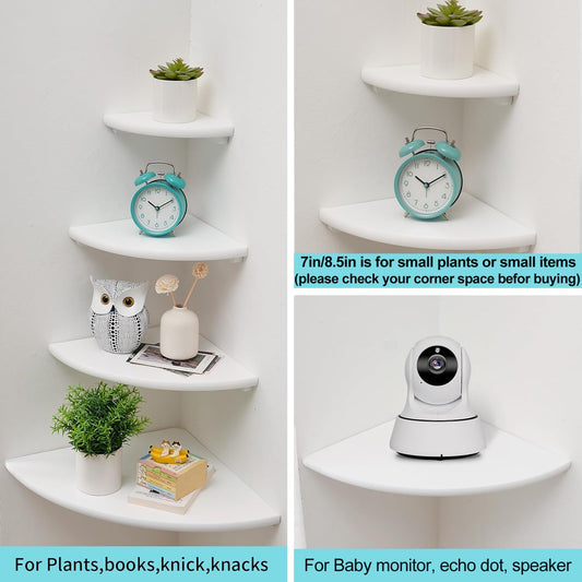 Gieanoo White Corner Shelves Wall Mount, Set of 3 White Oak Wood Floating Corner Wall Shelves Small Corner Plant Stand for Bedroom,Kitchen