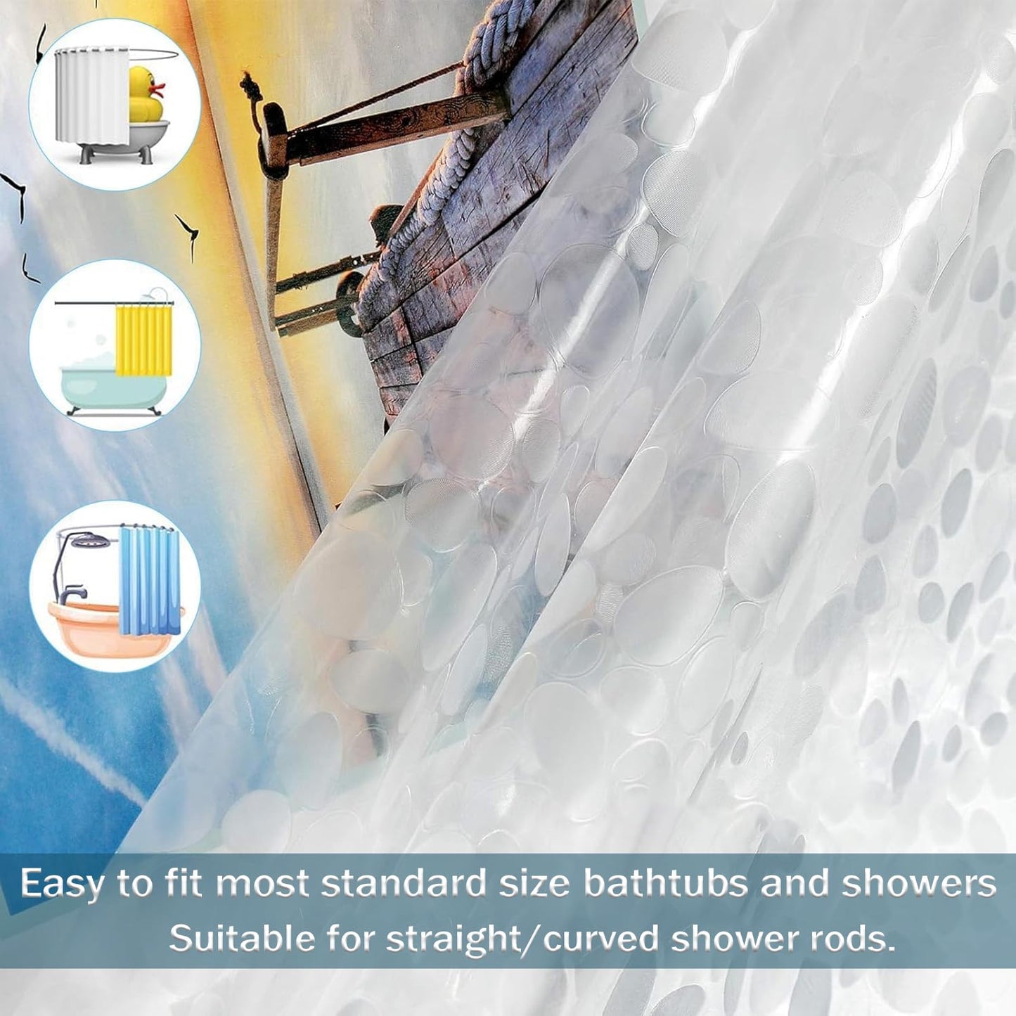 HUIBOHOU Shower Curtain, Mould Proof and Mildew Resistant Washable Bathroom Curtains, Shower Curtain for Bathroom, Bath Curtains with Hooks