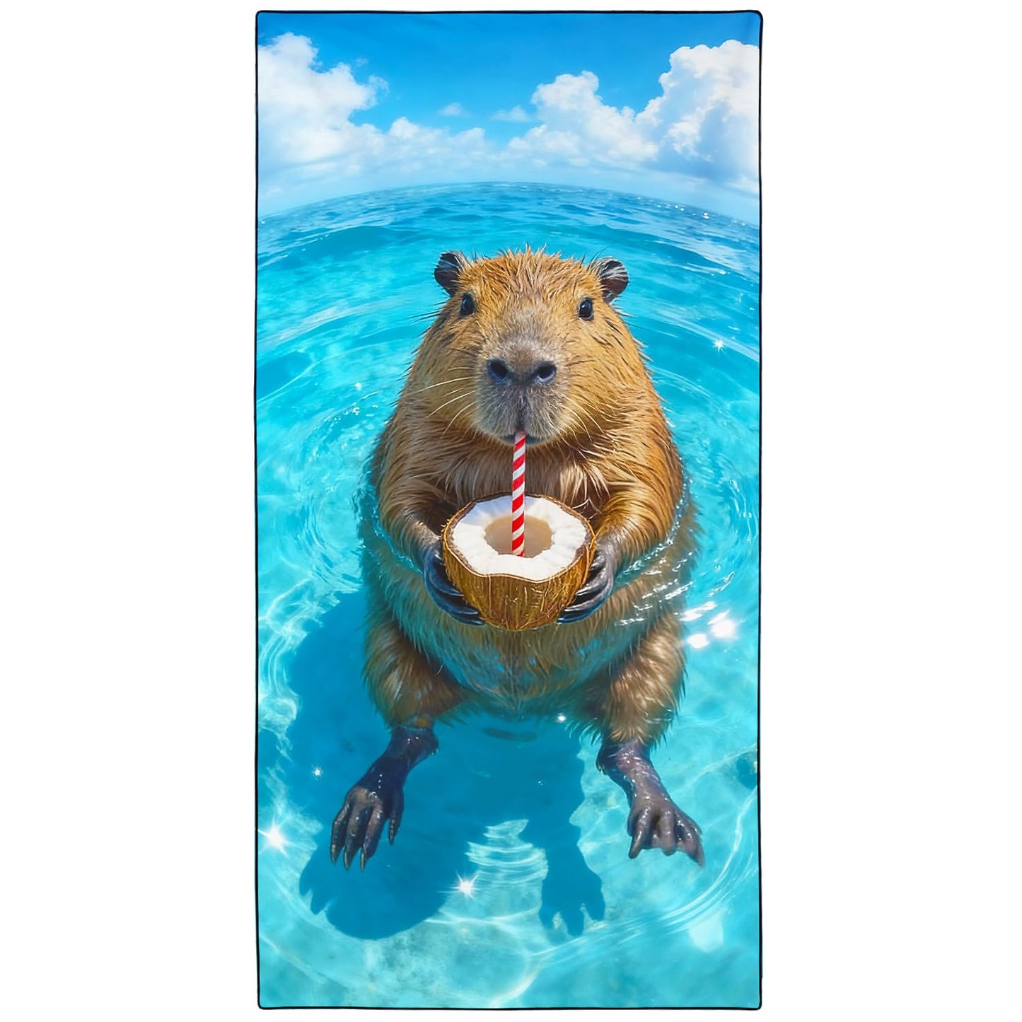 Violetpos Coconut Capybara Beach Towel, Extra Large 180x90 cm 250GSM Microfibre, Sand Free Quick Dry