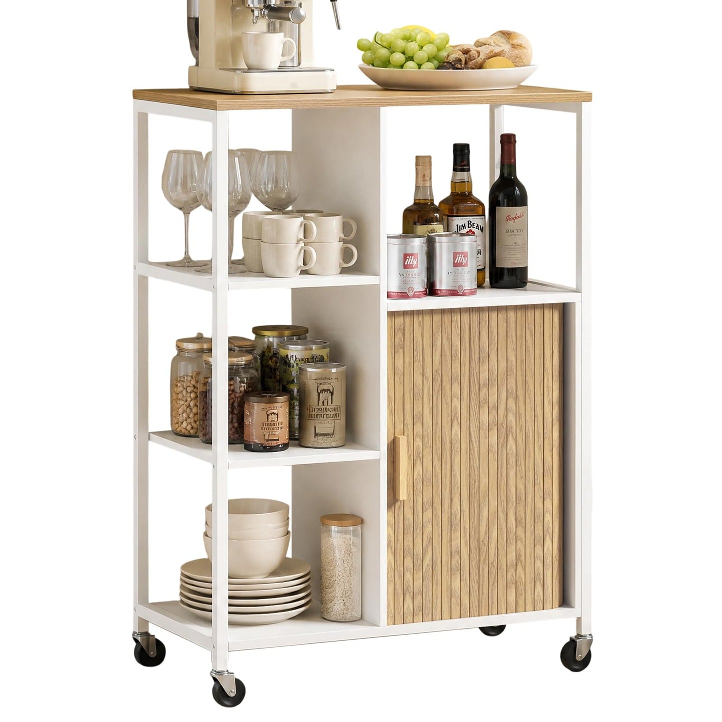 Mobile Kitchen Island With Wheels, Storage Space Roll-Up Doors, 37x67x95cm