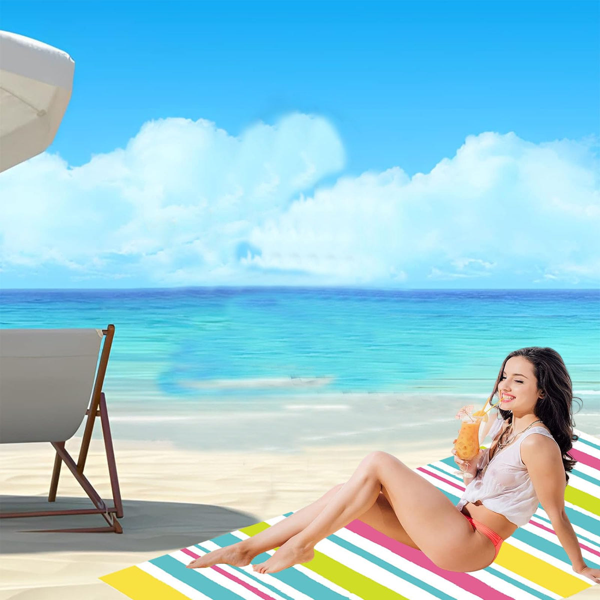 Large Thin Microfibre Beach Towel with Bag for Adult Men Women,160x90cm Pastel Stripe Beach Towels Quick Dry Sand Free Lightweight Swim Bath Towel