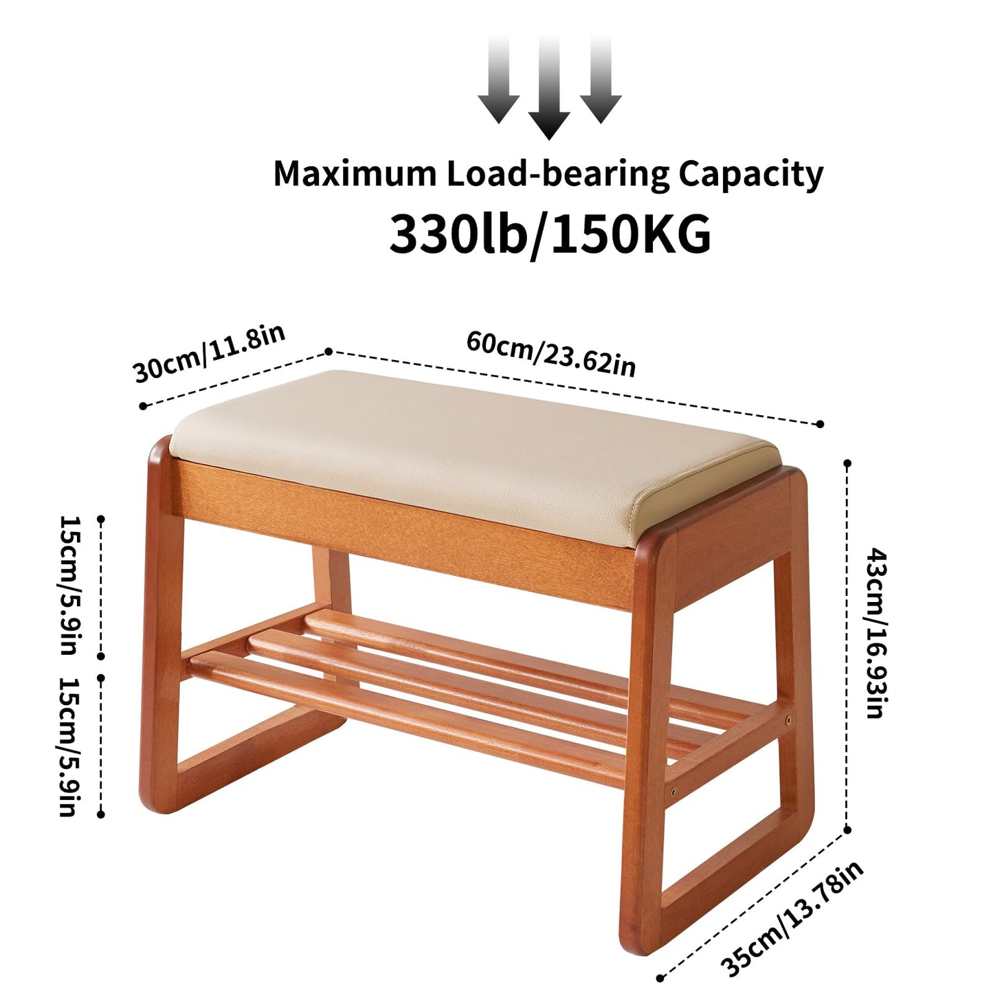 Aibiju Shoe Storage Bench with Flip-Top Storage, 2-Tier Entryway Shoe Bench with Padded Seat, 23.62in Wooden Storage Organizer for Entryway, Bedroom