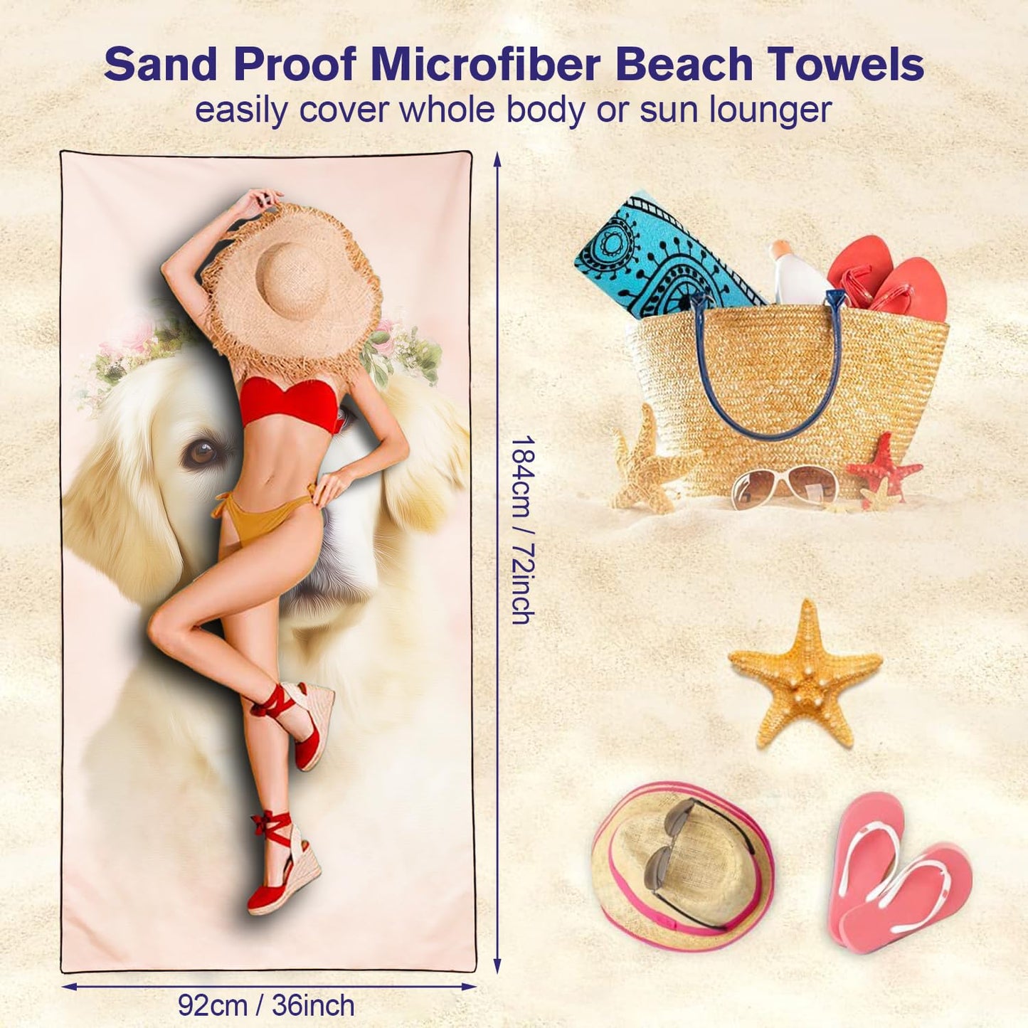 Violetpos Floral Wreath Golden Retriever Beach Towel for Dog Lovers, Extra Large 180x90 cm 250GSM Microfibre, Sand Free Quick Dry