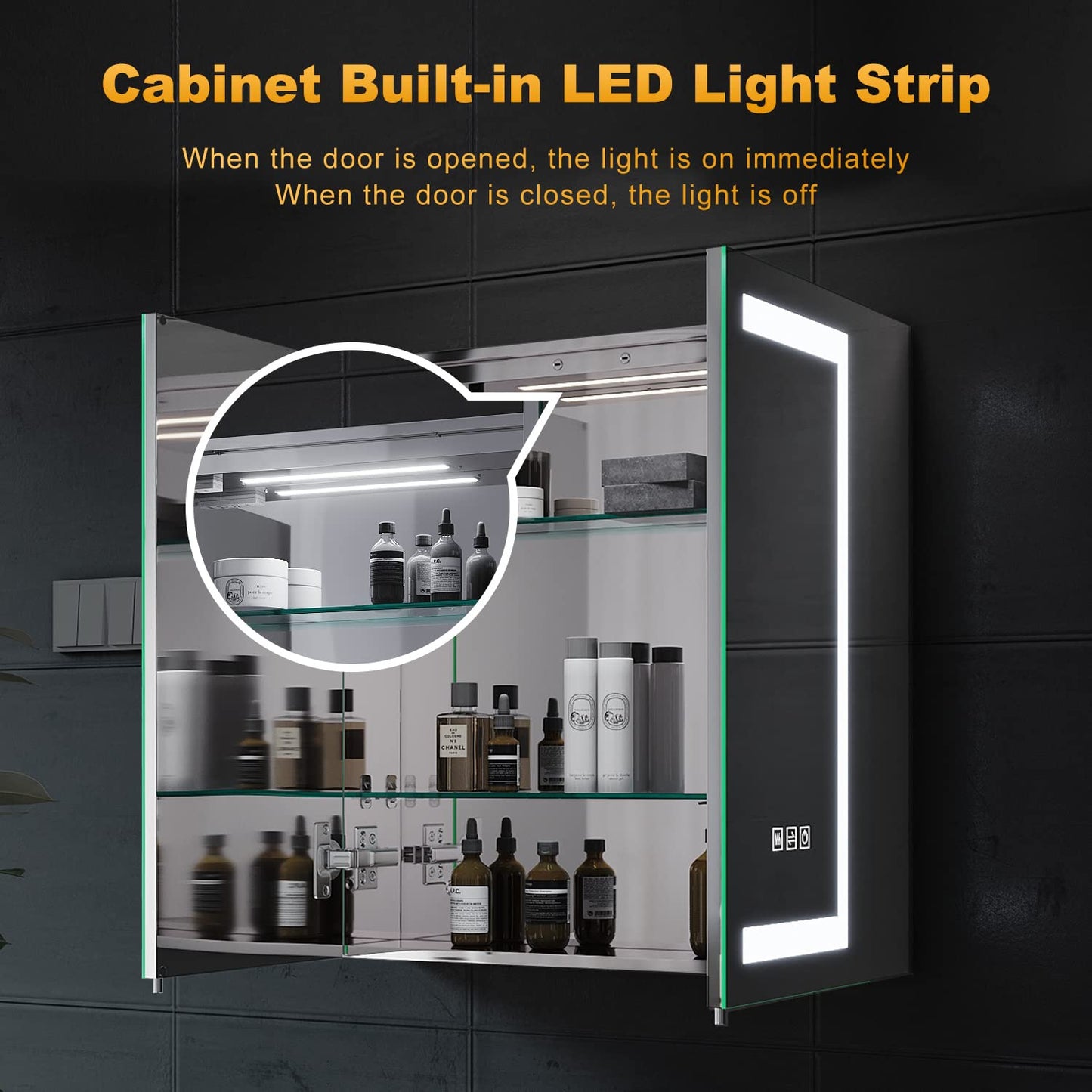 ELEGANT Modern LED Bathroom Mirror Cabinet with Shaver Socket, 630x650mm