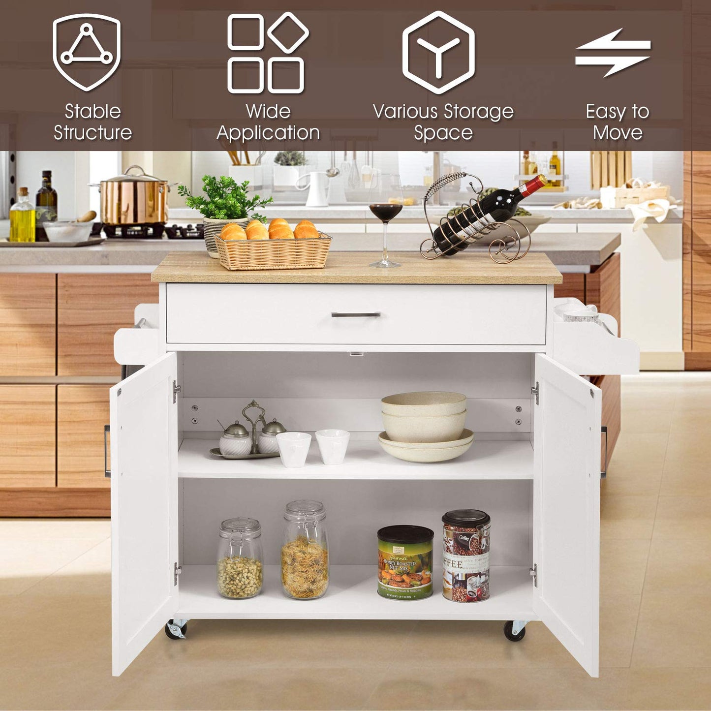GiantexUK Kitchen Island Cart (White, 116 x 40 x 85 cm)