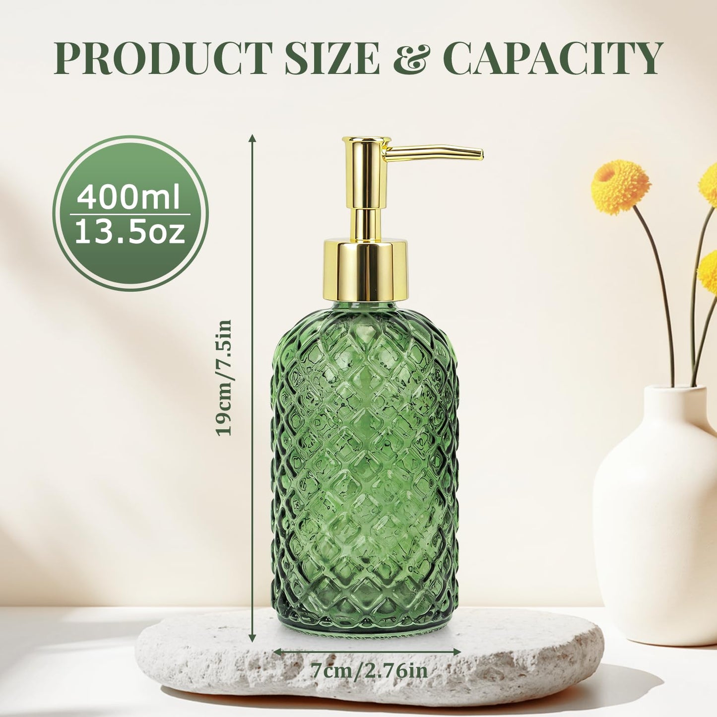 Soap Dispenser - 2 Pack, Clear Glass Refillable Hand Soap Dispensers, Hand and Dish Soap Dispenser, Soap Bottles with Gold Pump