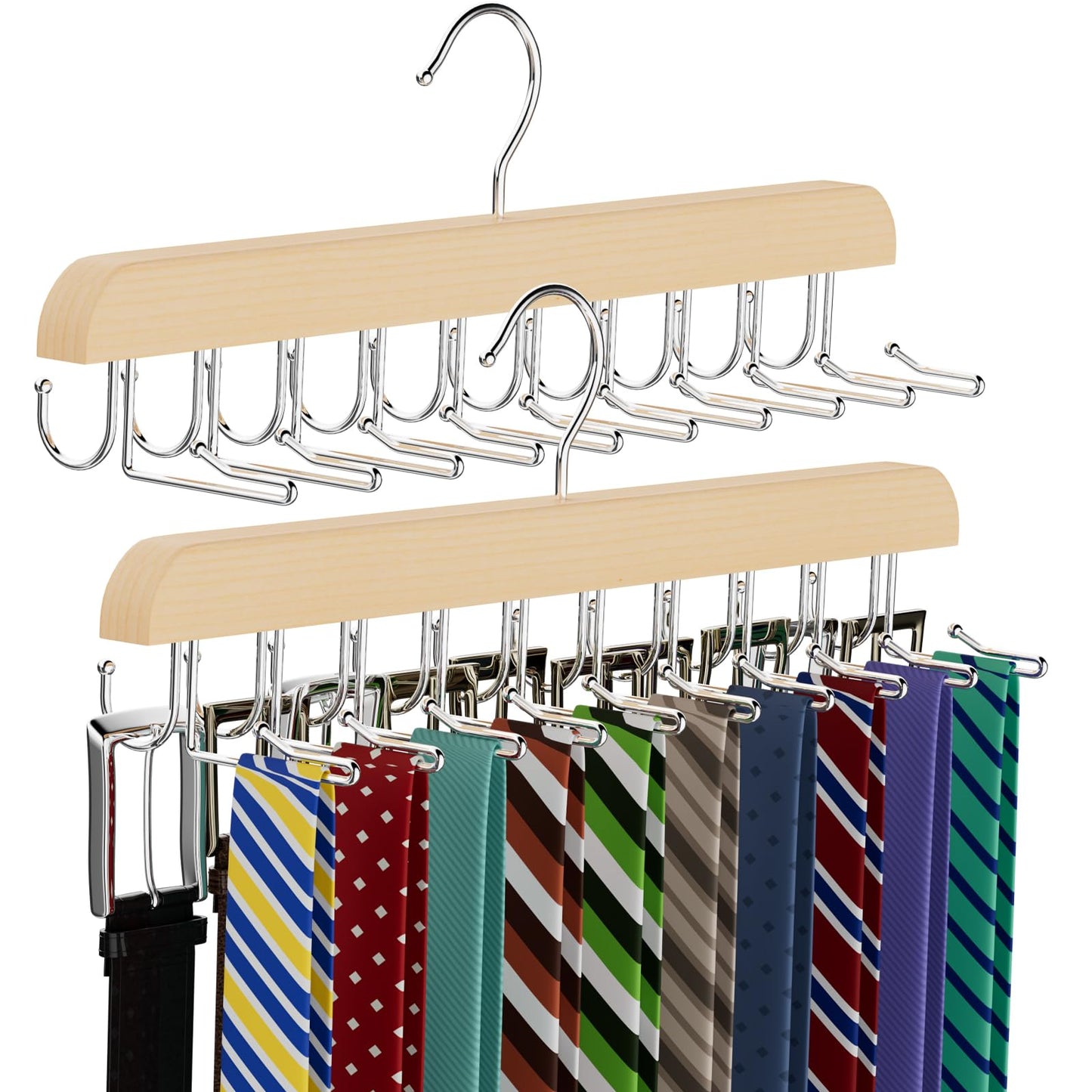 Tie Rack & Belt Hanger 2 in 1 Tie Hanger Space Saving 20 Hooks Hangers for Closet Max 30 Belts with 30 Ties Capacity