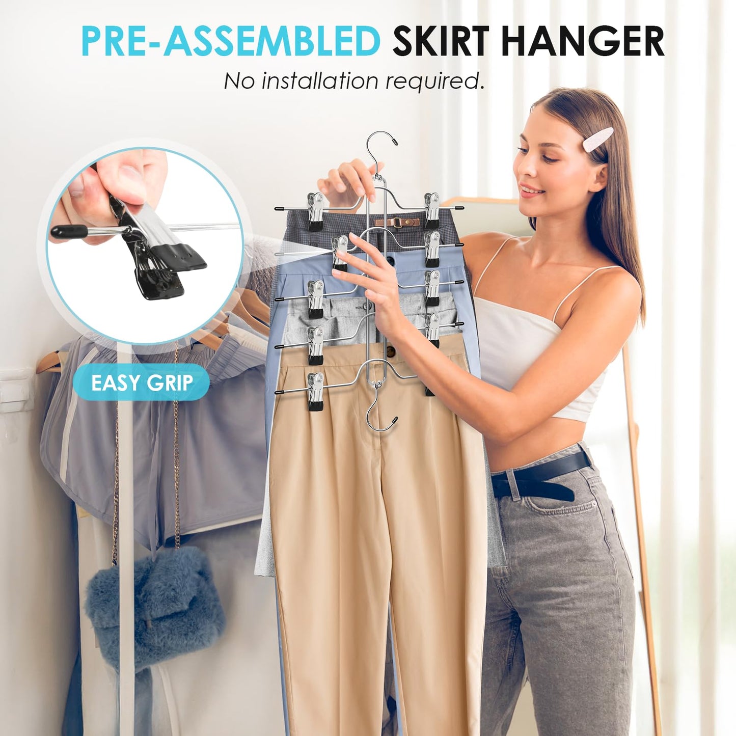 Skirt Hangers with Clips for Woman, 5 Tier Pants Skirt Hangers, 2 Pack
