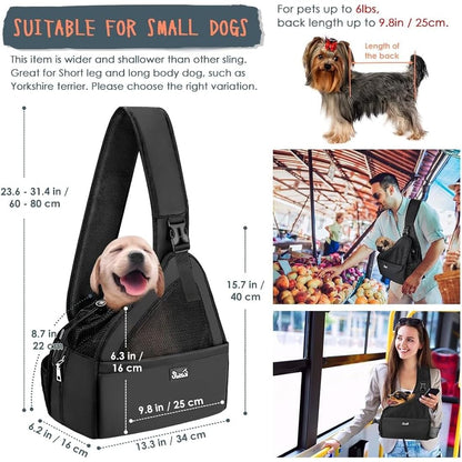 Eyein Pet Puppy Sling Carrier, Up to 6 lbs Hand Free Cat Dog Papoose, Hard Bottom Support Small Animal Travel Tote Bags with Breathable Mesh Adjustable Padded Strap Safety Belt Machine Washable