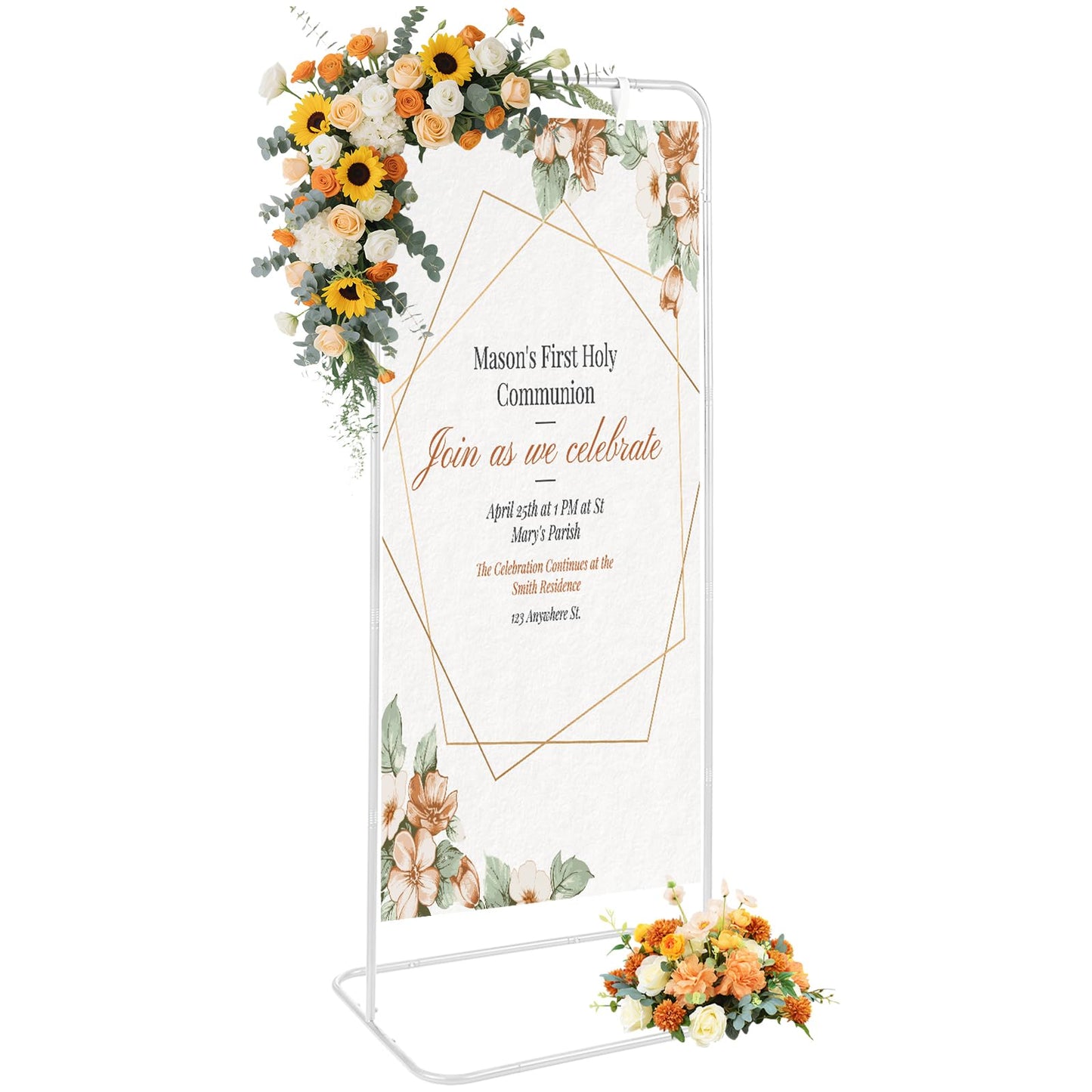 YEXEXINM Wedding Sign Holder Adjustable Height Black Metal Welcome Sign Stand with 4 Leather Hanging Straps Heavy Duty Easel Stand for Seating Charts