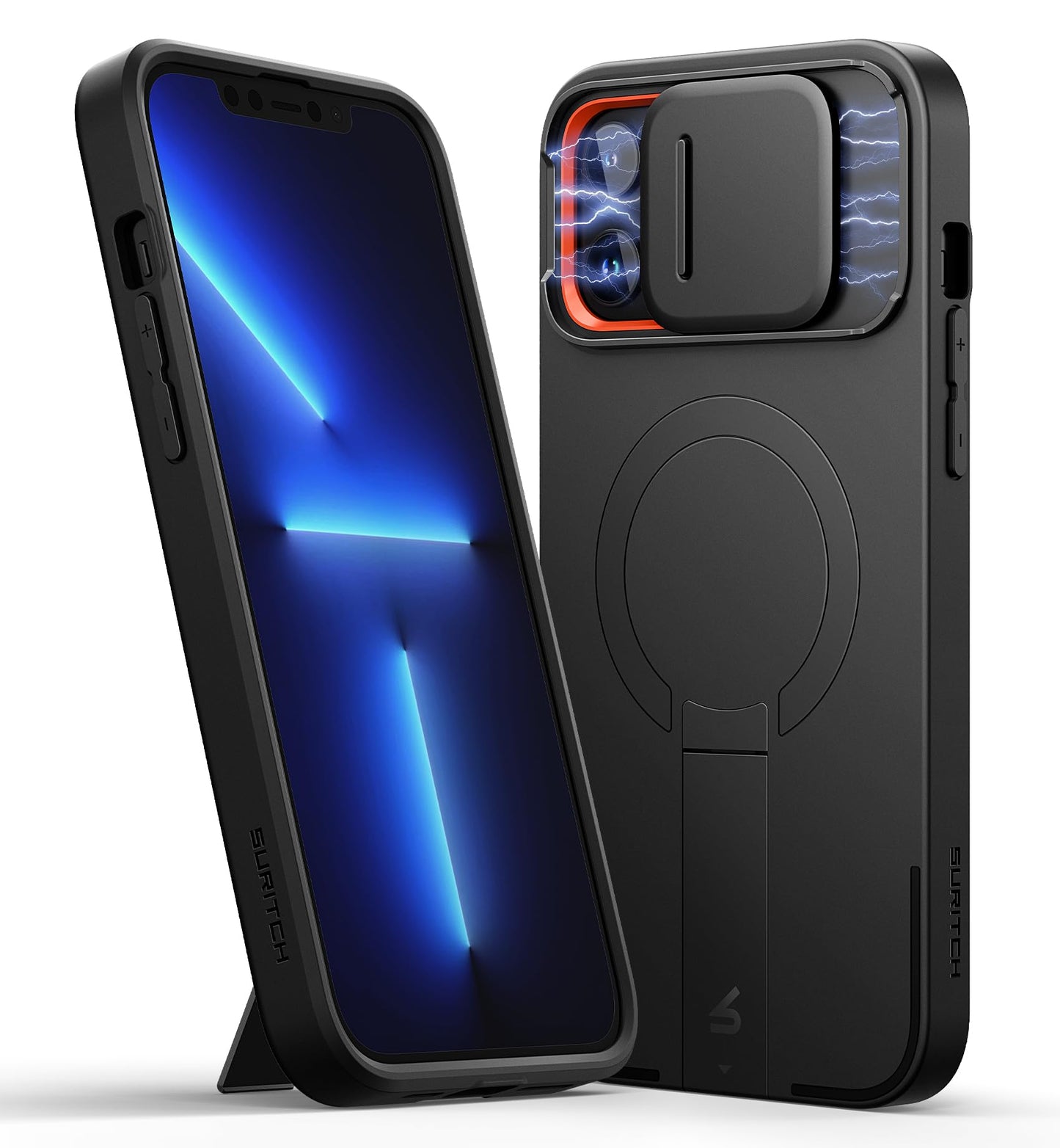 SURITCH Magnetic Case Compatible with iPhone 12 pro max/13 pro max, Shockproof Protective Cover with Slide Camera Cover and Adjustable