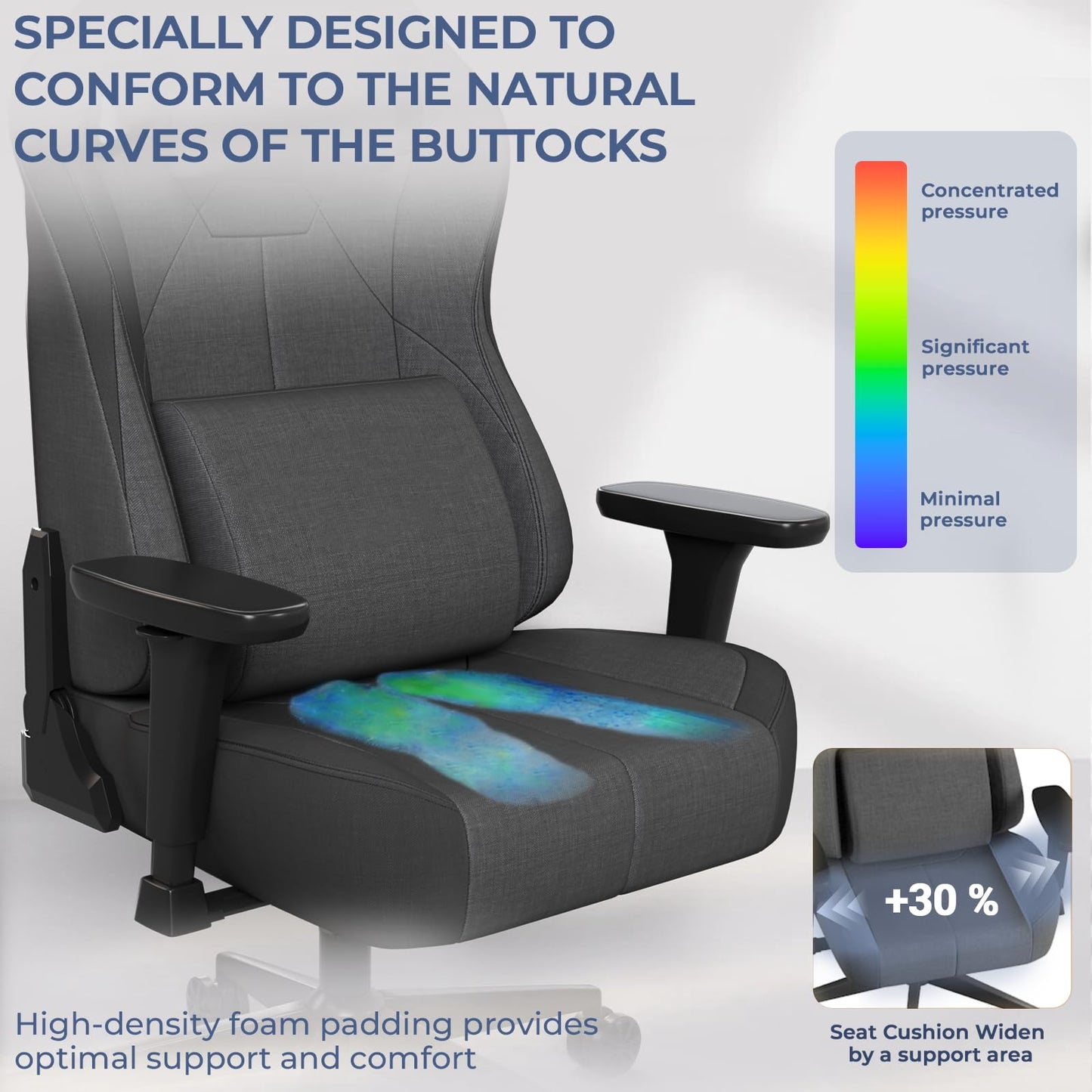 JUMMICO Fabric Gaming Chair with Racing Seat, Comfort Office Chair Ergonomic with 3D Height Adjustable, Desk Chair Tilt Function (90°-135°)