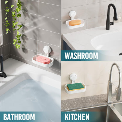 TAILI Suction Soap Dish for Shower, Drill-Free Wall Mounted Holder, White