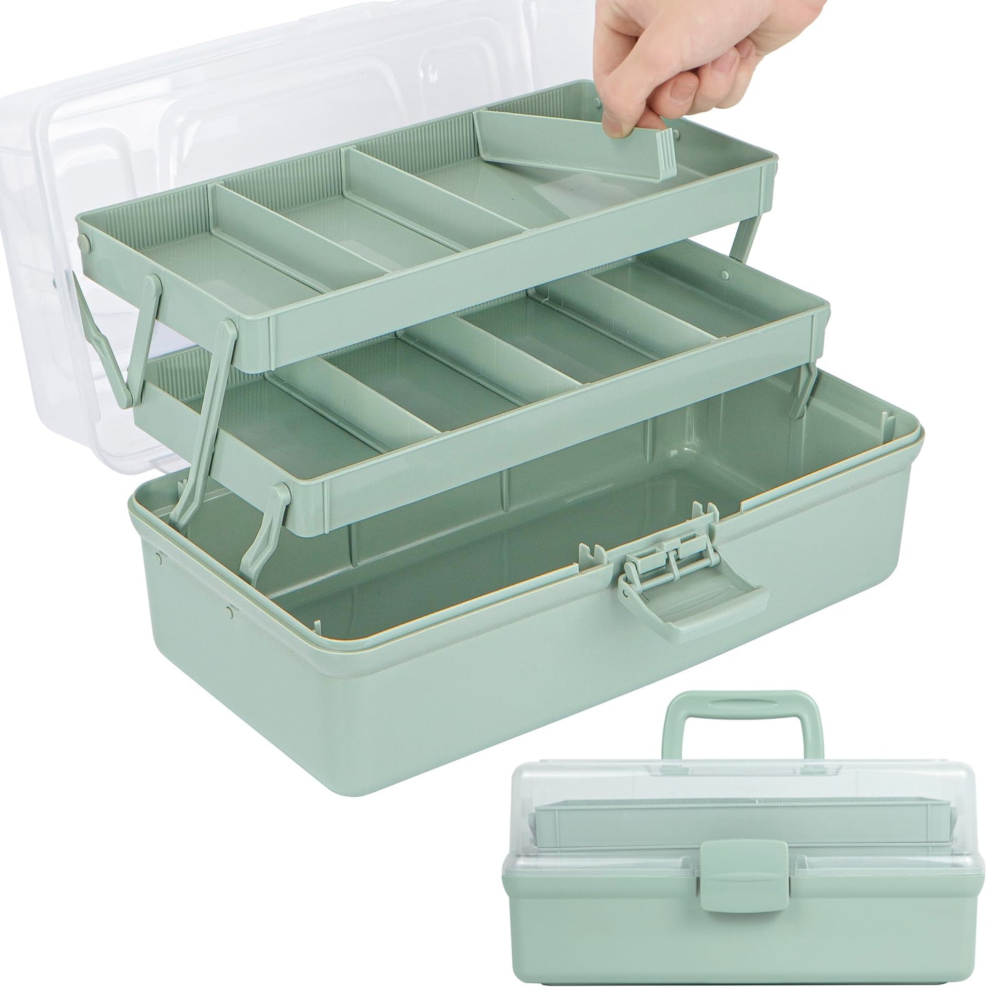 Creahaus 12.5in 3 Layer Multipurpose Storage Box/Craft Storage Boxes With Compartments/Plastic Tool Box/Medicine Storage/Hair Accessories