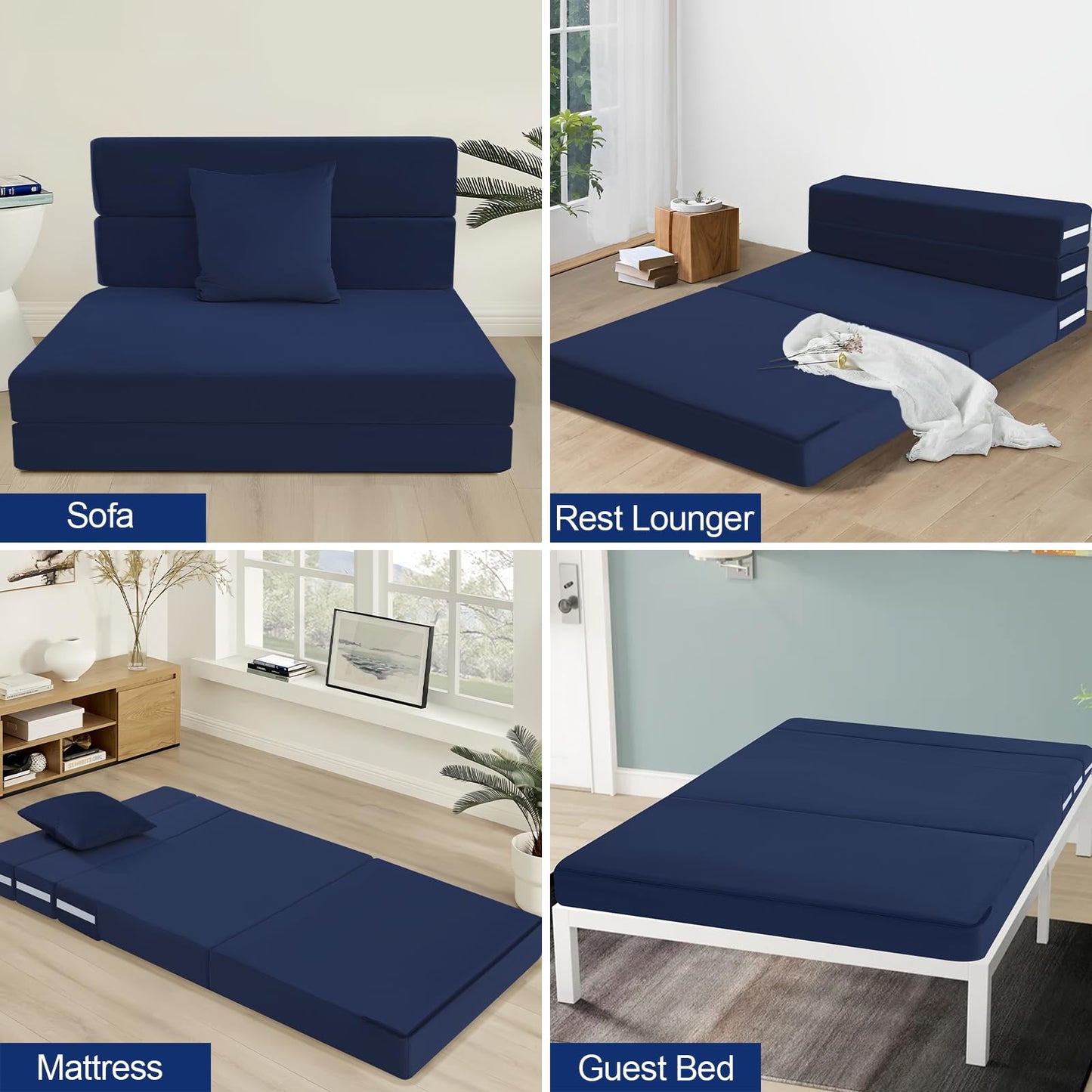 MeMoreCool Folding Floor Mattress Double, Fold Out Sofa Chair, Navy