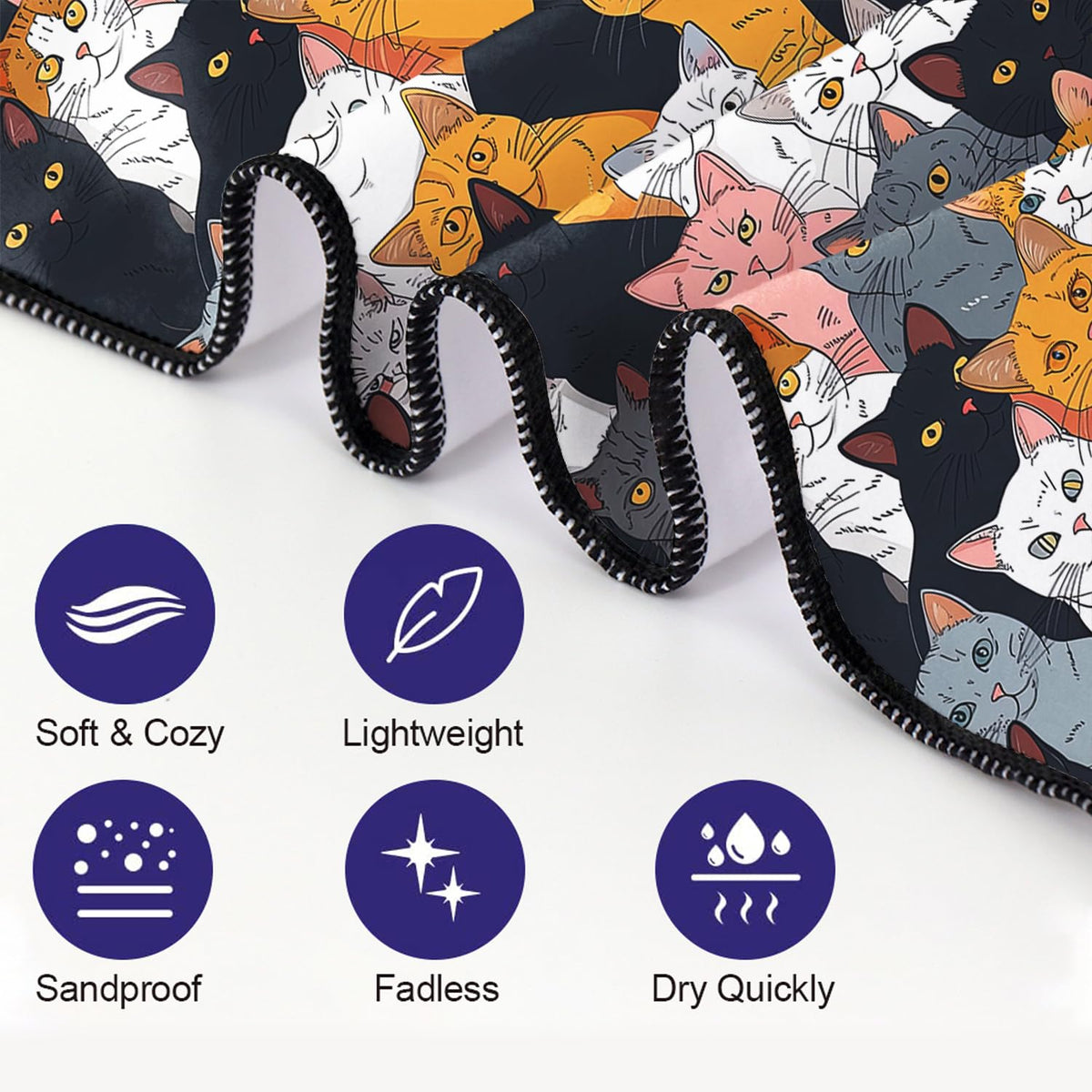 YISUMEI Cats Collection Beach Towels for Adults Extra Large 180 x 90 cm, Microfibre Quick Dry Towel for Travel Swimming Camping Sports