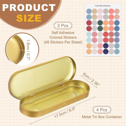 sourcing map 4Pcs Metal Tin Box Container, 6.9x2.4x0.7 Oval Empty Hinged Lid Box with Self Adhesive Colored Sticker
