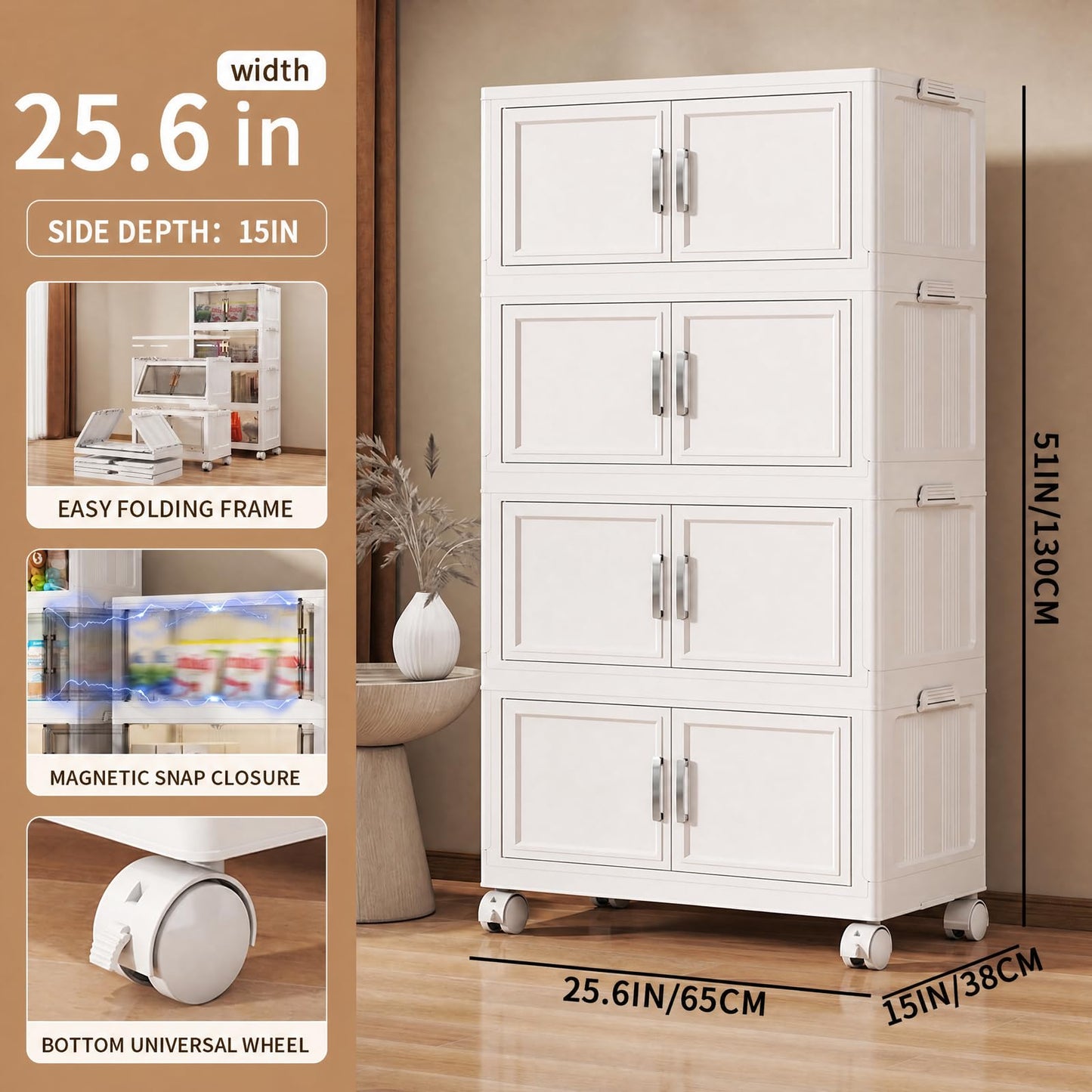 Naviconvex Storage Boxes with Lid, 60L*4 Tier Plastic Storage Box with 1 Lid, Foldable Boxes, Stackable Drawers with Wheels