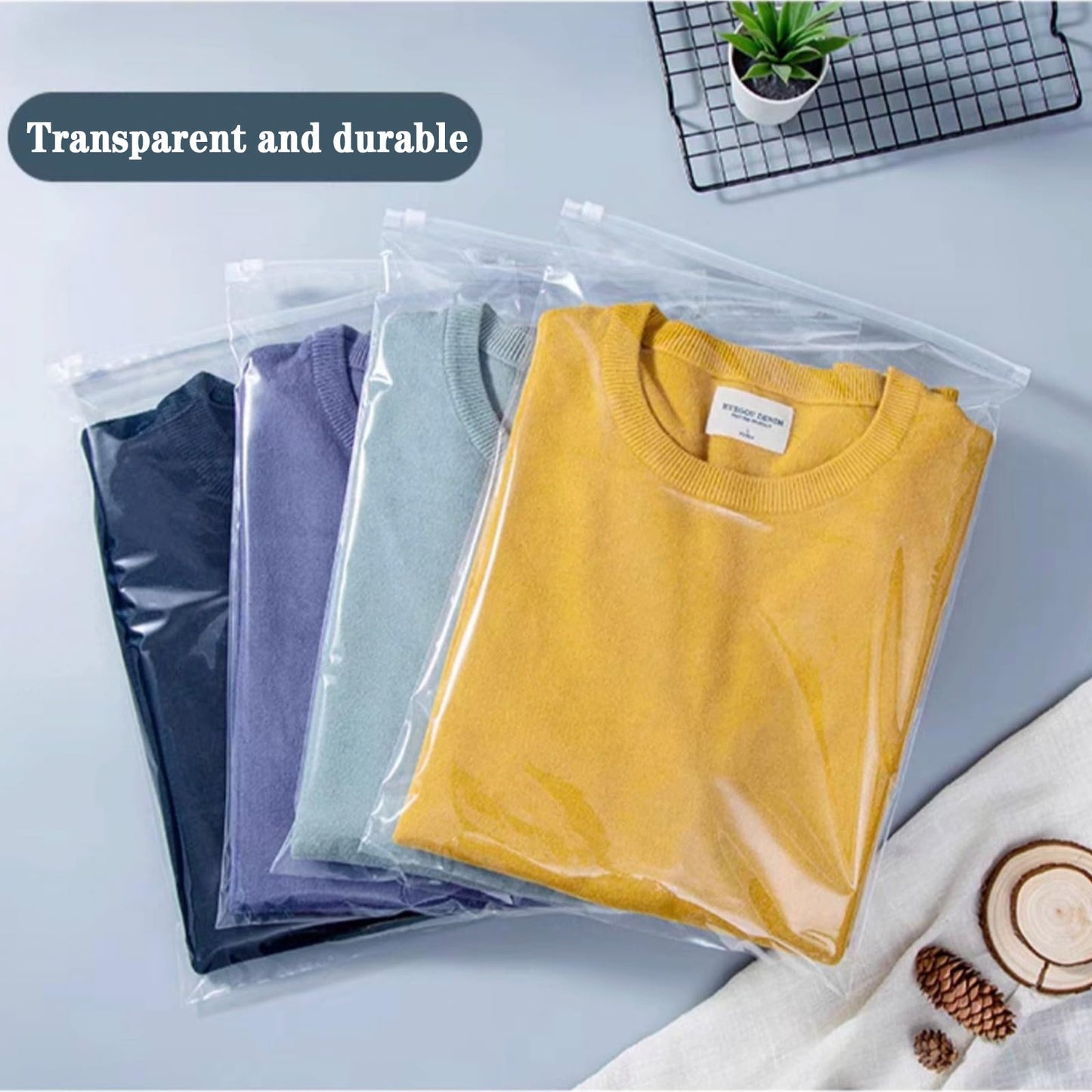 QISF 100 Pcs 40x30cm Reusable Ziplock Bags for Clothes，Large Plastic Hospital Bags，Travel Clothes Storage Bags，Clear Seal Bags Waterproof Luggage