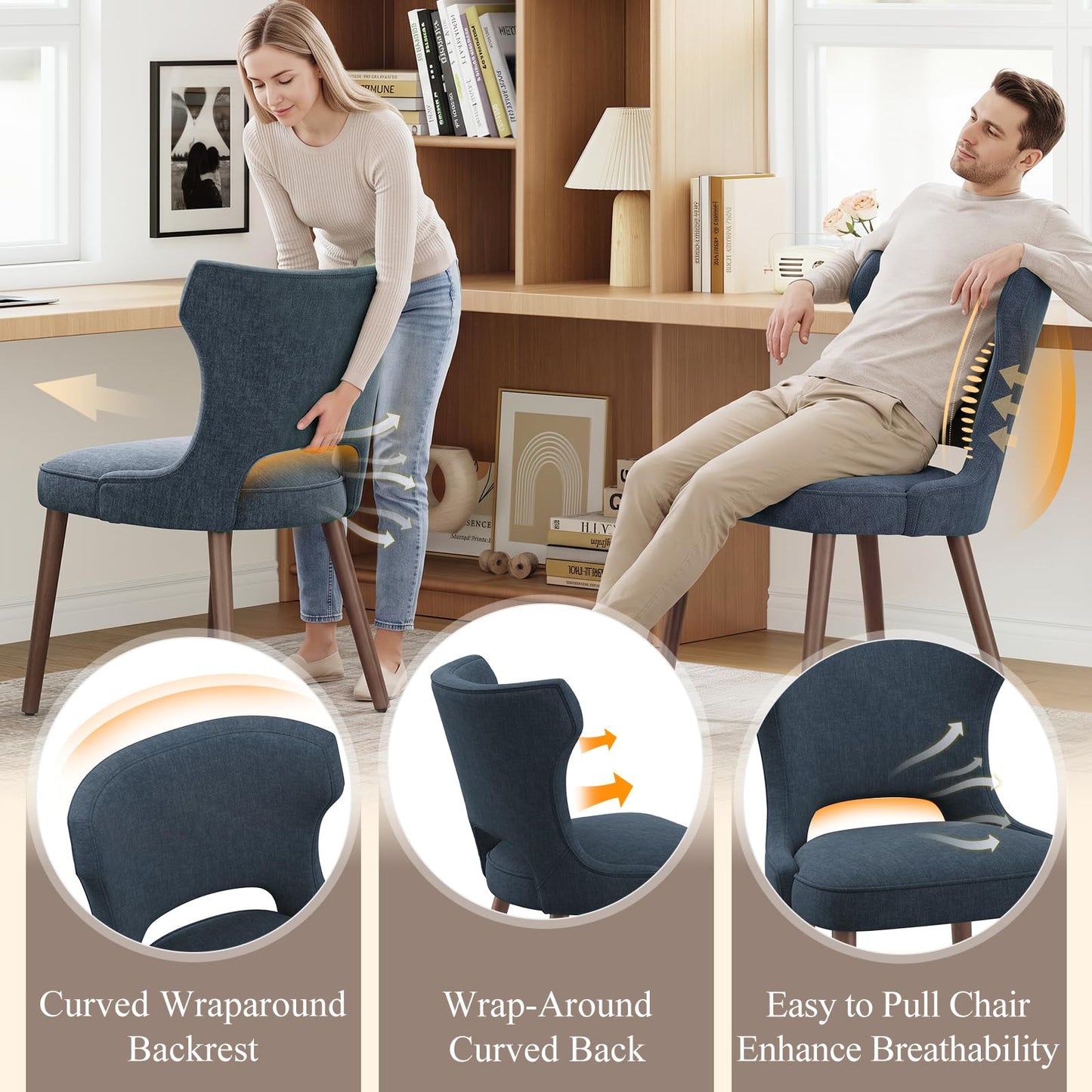 MALOL Upholstered Dining Chairs Set of 2, Dining Room Chairs with Hollow Backrest, High Back Kitchen Chairs with Solid Wood Legs, Thick Seat Cushion