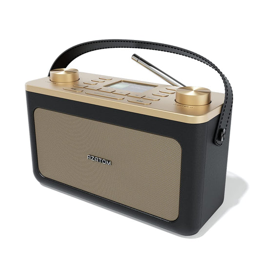 DAB/DAB+ & FM Portable Digital Radio | Leather Design | Bluetooth | Battery & Mains Powered (4x?C?) | Dual Alarms & Sleep Timer | Perfect for Home,
