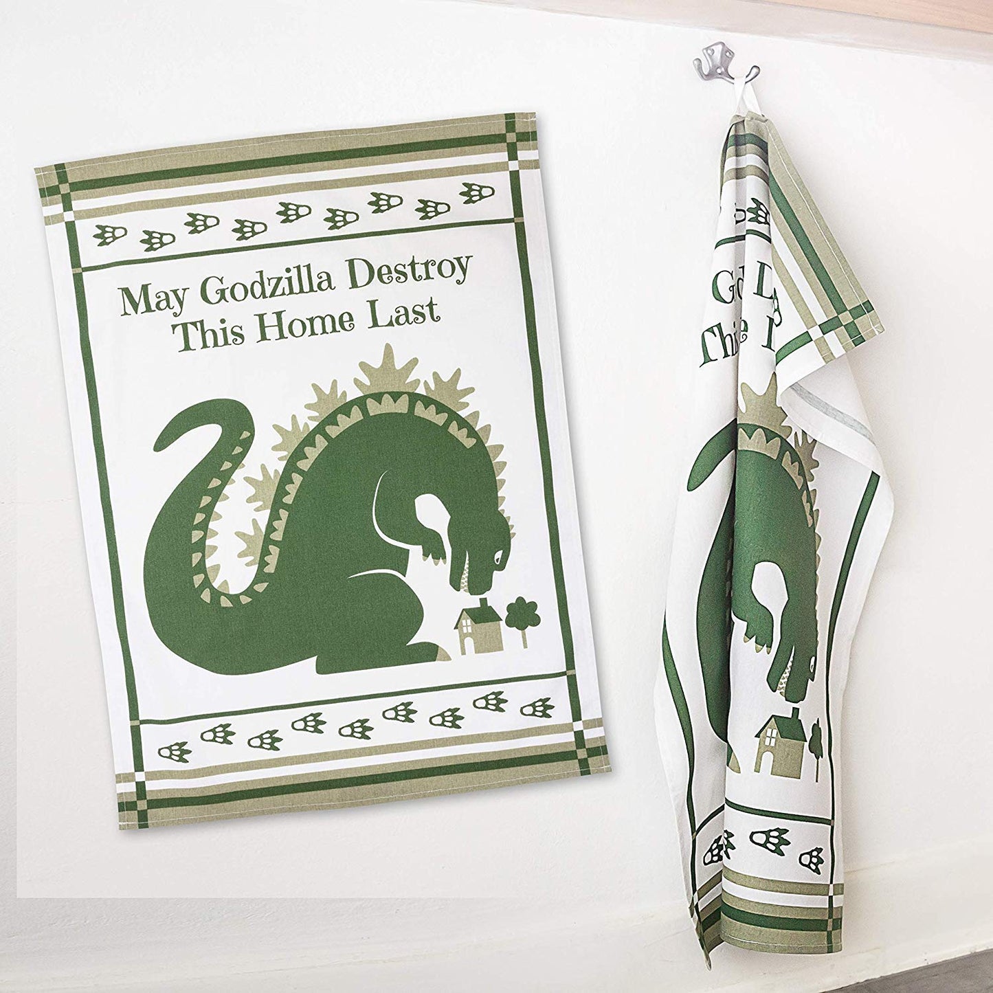 getDigital May Godzilla Destroy This Home Last Dish Cloth - A Funny Home Blessing Kitchen Towel for Geeks and Monster Movie Fans - 100% Cotton
