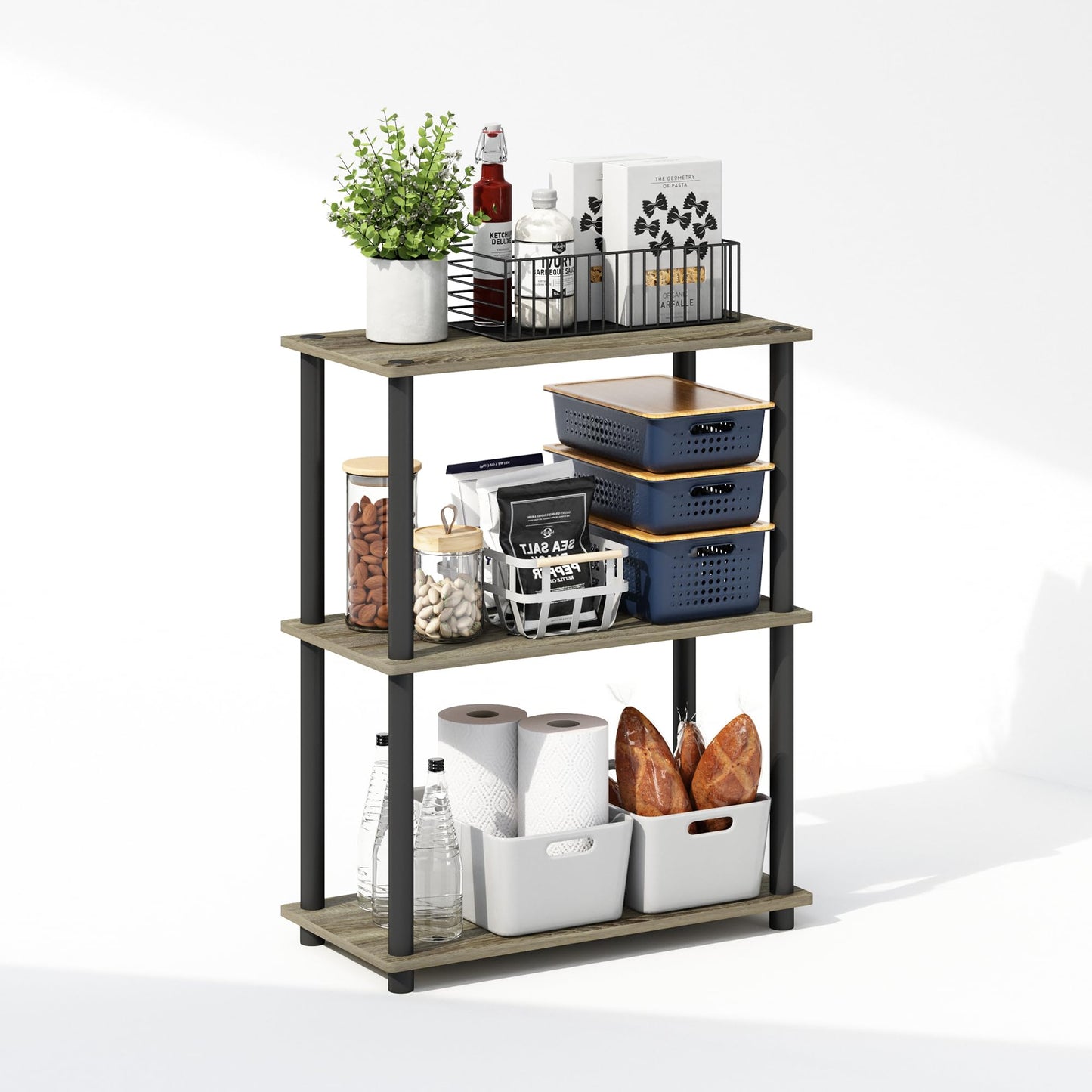 Furinno TURN-N-TUBE Book Shelf, 3-Tier Bookshelf, Bookcase with Multipurpose Compact Display Rack, 11.6 x 23.6 x 29.6, for Living Room, Bedroom