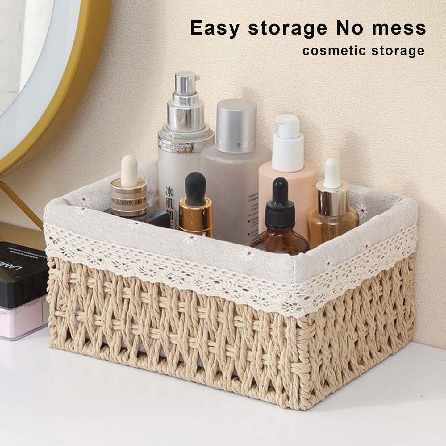 PALUDO Set of 3 Storage Baskets, 3 Sizes Wicker Bathroom Basket, Small Natural Paper Rope Changing Basket, Woven Hamper Baskets for Shelves