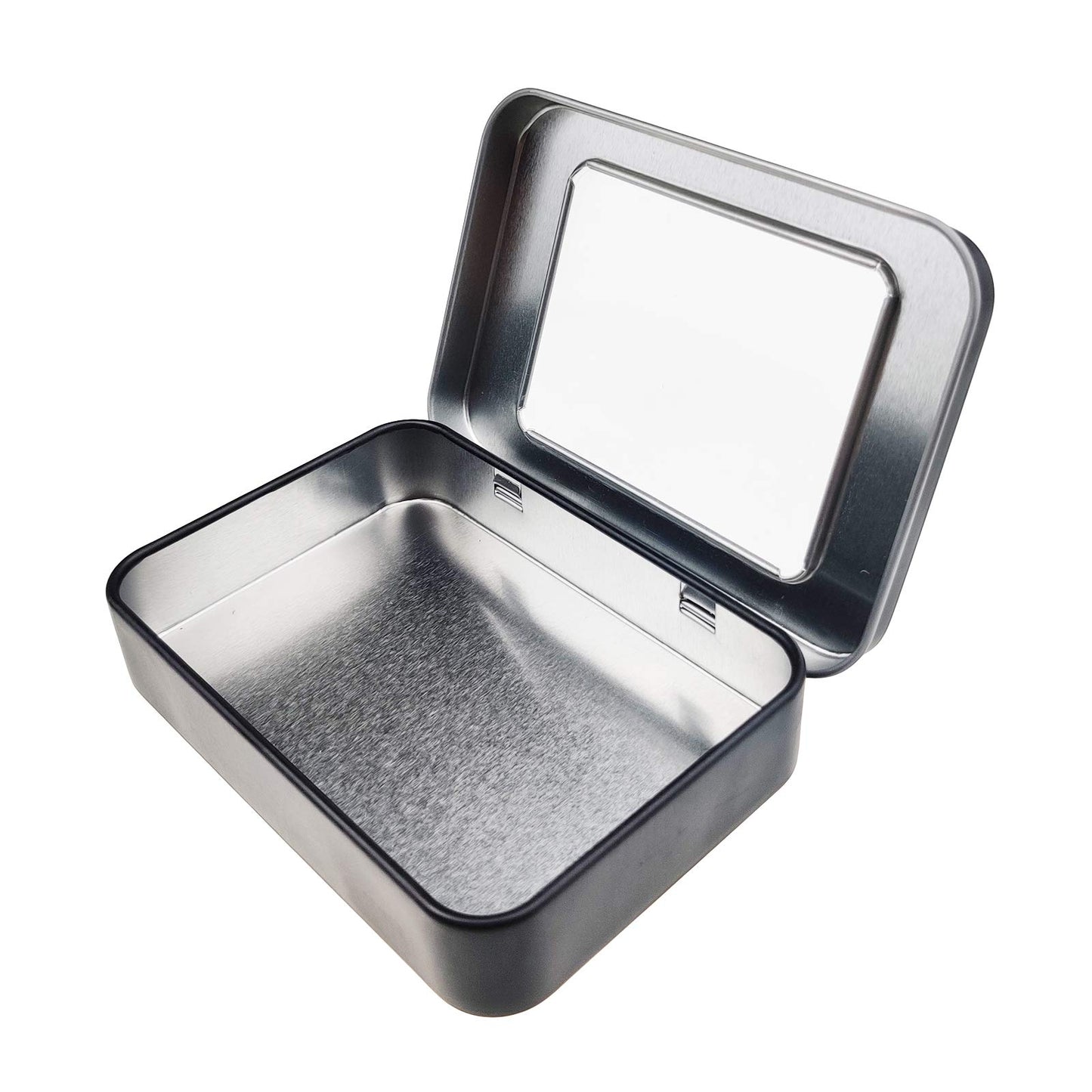LJY Black Window Hinged Metal Tins, 12 Pack, 3.9 x 2.8 x 0.8 in