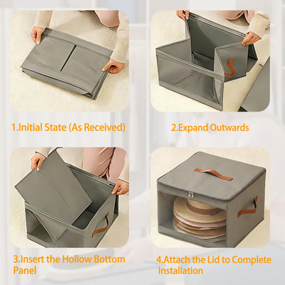 Underbed Storage Box with Zip Foldable Cowboy Hat Storage Boxes Grey