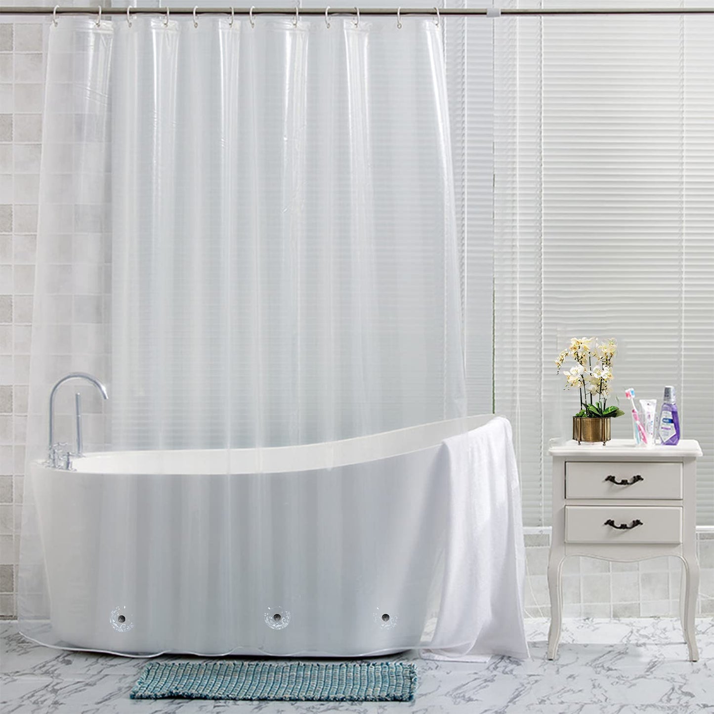 Trimming Shop PEVA Shower Curtains with Bottom Magnets Heavy Duty Transparent Shower Curtain Liner Mould & Mildew Resistant With 12 Curtain Hook