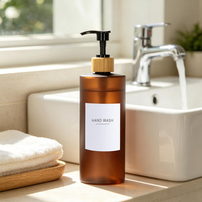500ML Soap Dispensers with White Waterproof Labels Lotion Pump Dispenser PET Empty Bottle for Bathrooms