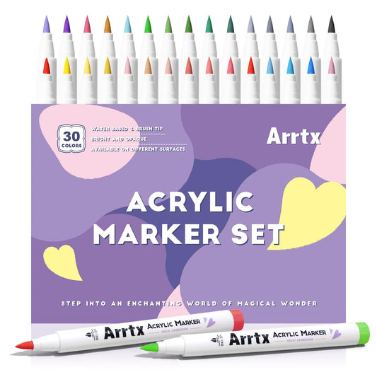 Arrtx Acrylic Paint Pens 30A Colors,Acrylic Paint Markers,Brush Tip,for Rock Painting,Wood,Ceramics,Glass,Canvas,Metal and DIY Project,Gift for her
