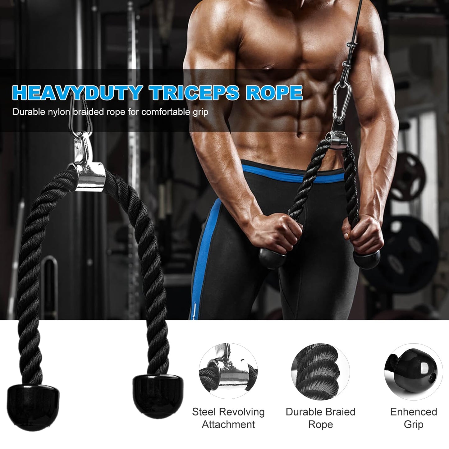 FASPUP Cable Pulley System Home Gym, Black Steel Cable Crossover Attachments for LAT Pull Down, Arm Workout