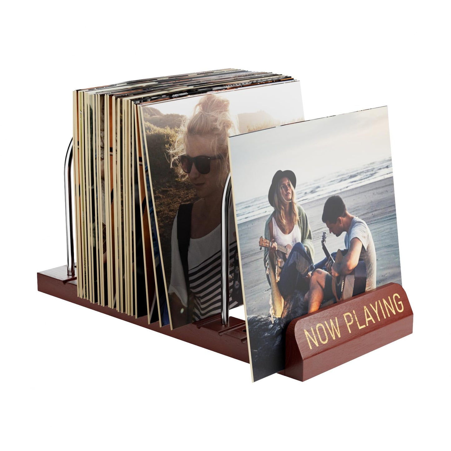 HULISEN Vinyl Record Holder for 50 LPs, Wooden Now Playing Display Stand