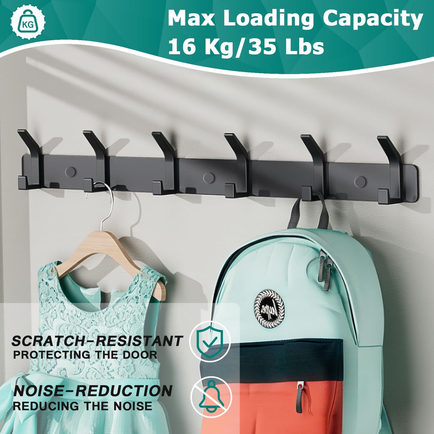 QMAHA Coat Hooks Wall Mounted, Heavy Duty Coat Racks With 6 Hooks, Modern Hanger Rack for Hanging