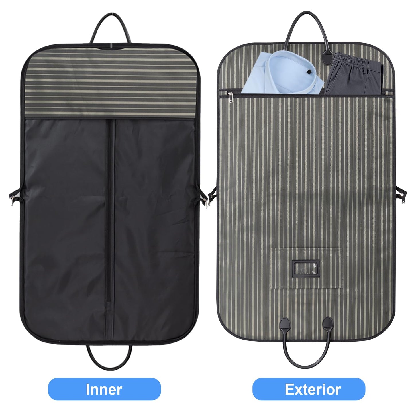BotaBay Travel Garment Bag, Waterproof Oxford Fabric Suit Carrier with Foldable Design, Top Leather Handles & Trolley Sleeve