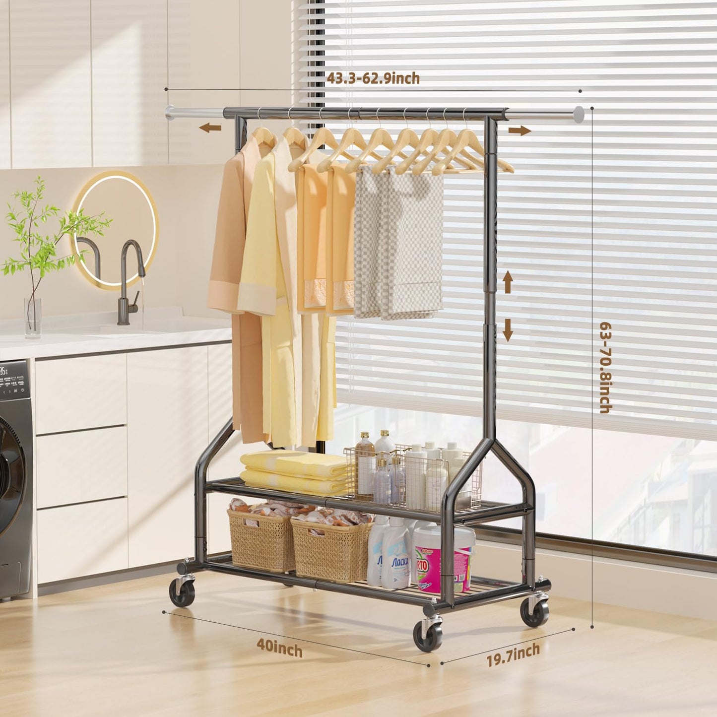 EAGMAK Heavy Duty Rolling Clothes Rail Load 252 KG, Height Adjustable,Black