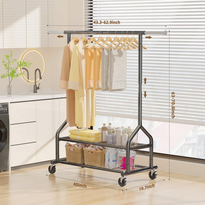 EAGMAK Heavy Duty Rolling Clothes Rail Load 252 KG, Height Adjustable,Black