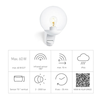 Steinel L 585 S Outdoor Wall Light White, 180 Motion Sensor, 10 m Reach, Maximum 60 W Light Bulb (Not Included), E27 Fitting