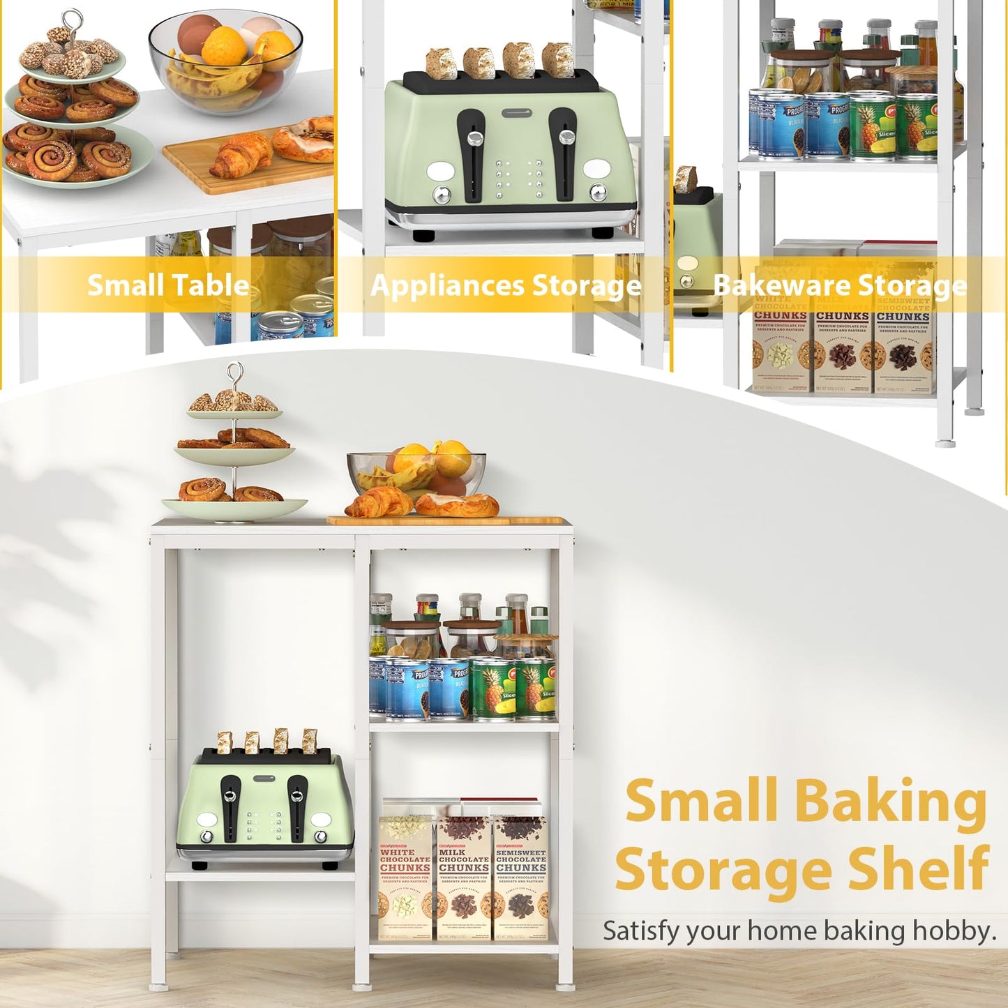 OGEMXU Kitchen Microwave Stand,4-Tier Adjustable Microwave Cart,White