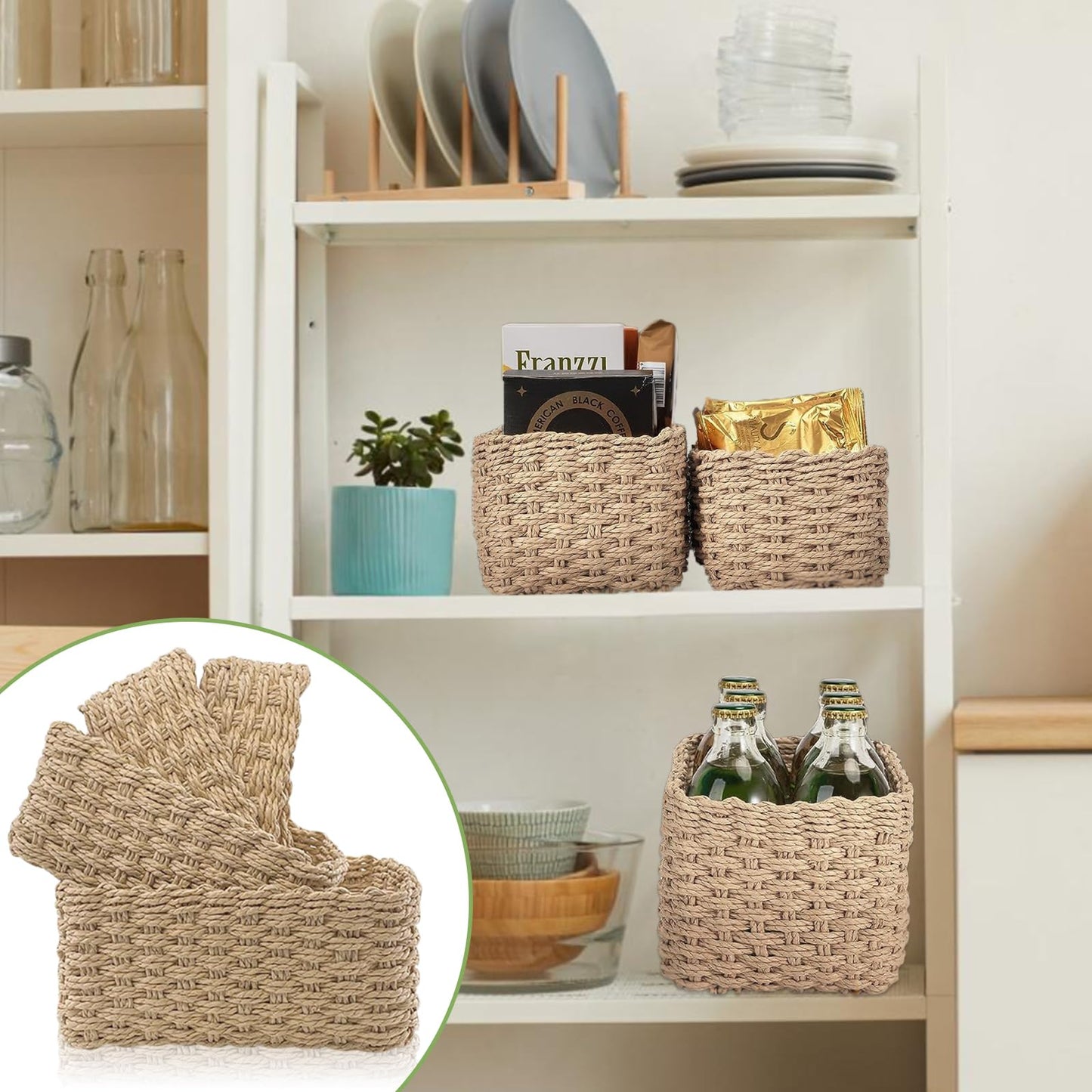 4 PCS Small Wicker Baskets, Multifunctional Woven Storage Baskets