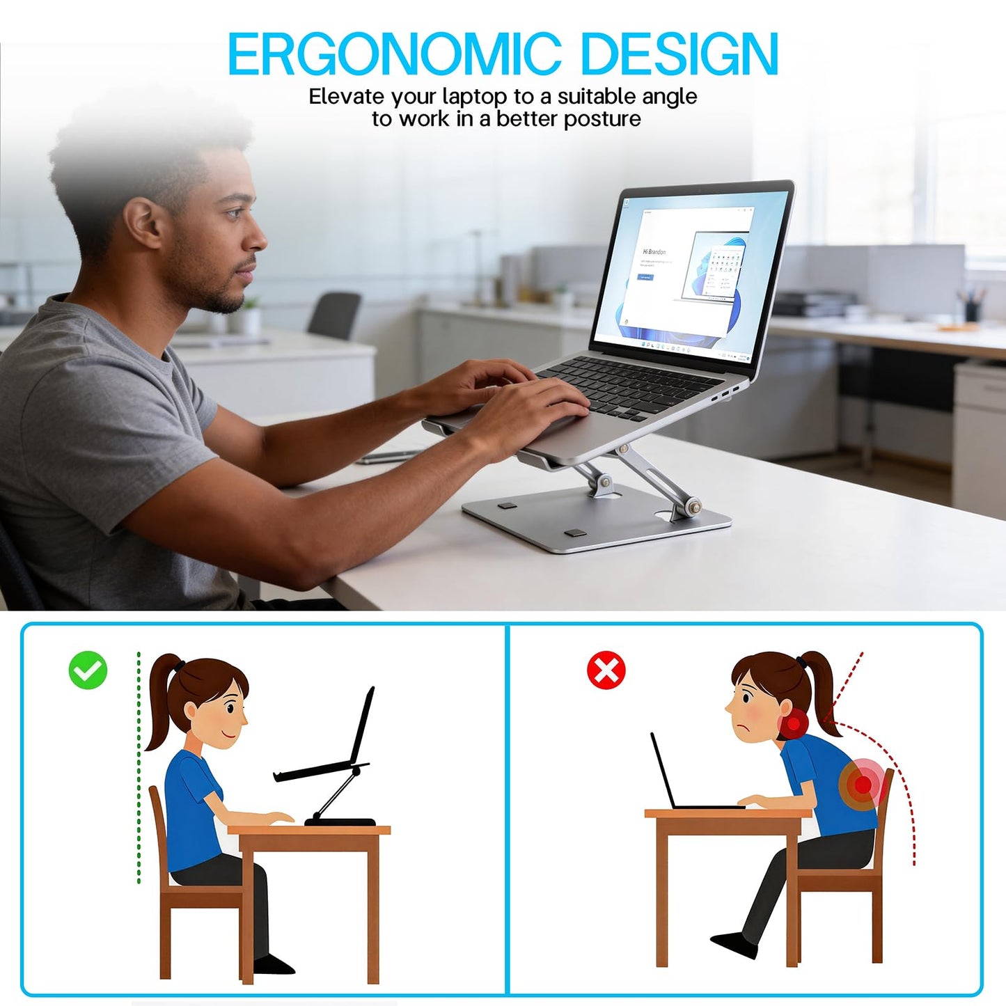 Zolirao Adjustable Laptop Stand for Desk, Height Adjustable Aluminium Laptop Riser with Cooling Vent