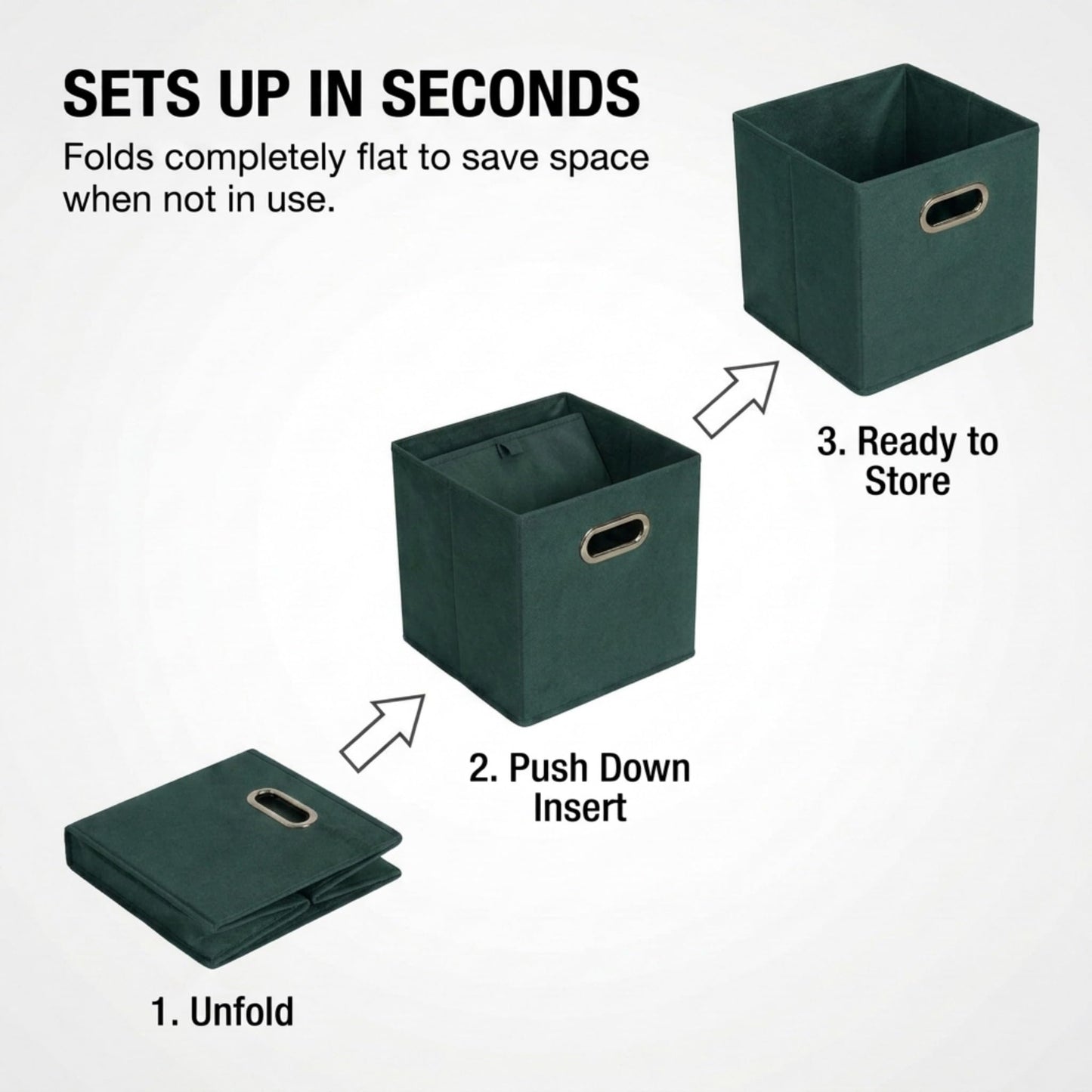 Household Essentials Fabric Storage Cube Bins, 6 Piece Set, Strong Poly-Woven Fabric, Chipboard Sides, Grommet Front Handle, Stackable and Foldable