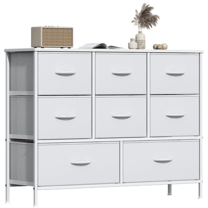 GoaHi Chest of Drawers, Fabric Dressers with Metal Frame and MDF Wooden Top Board, Adjustable Feet, Anti-Tip Safety