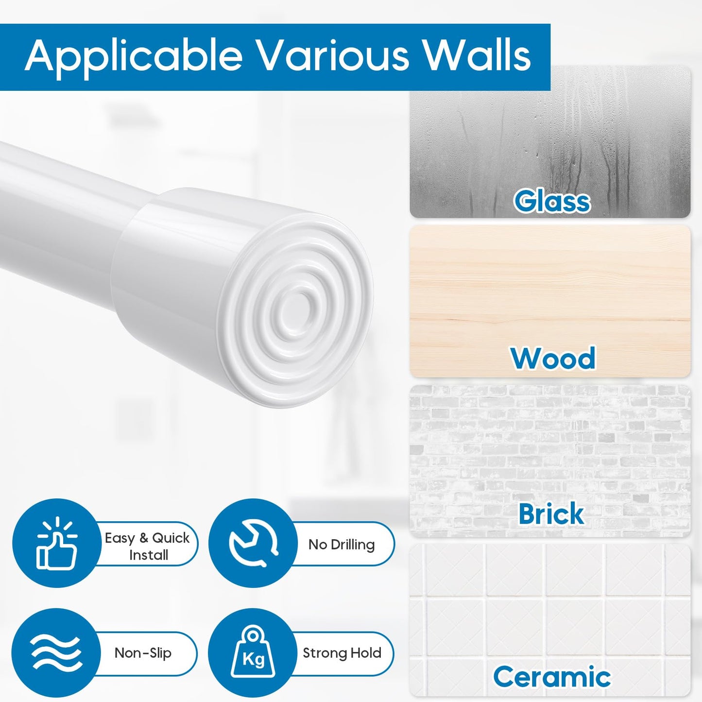 Tension Rod for Curtains 80-150cm White