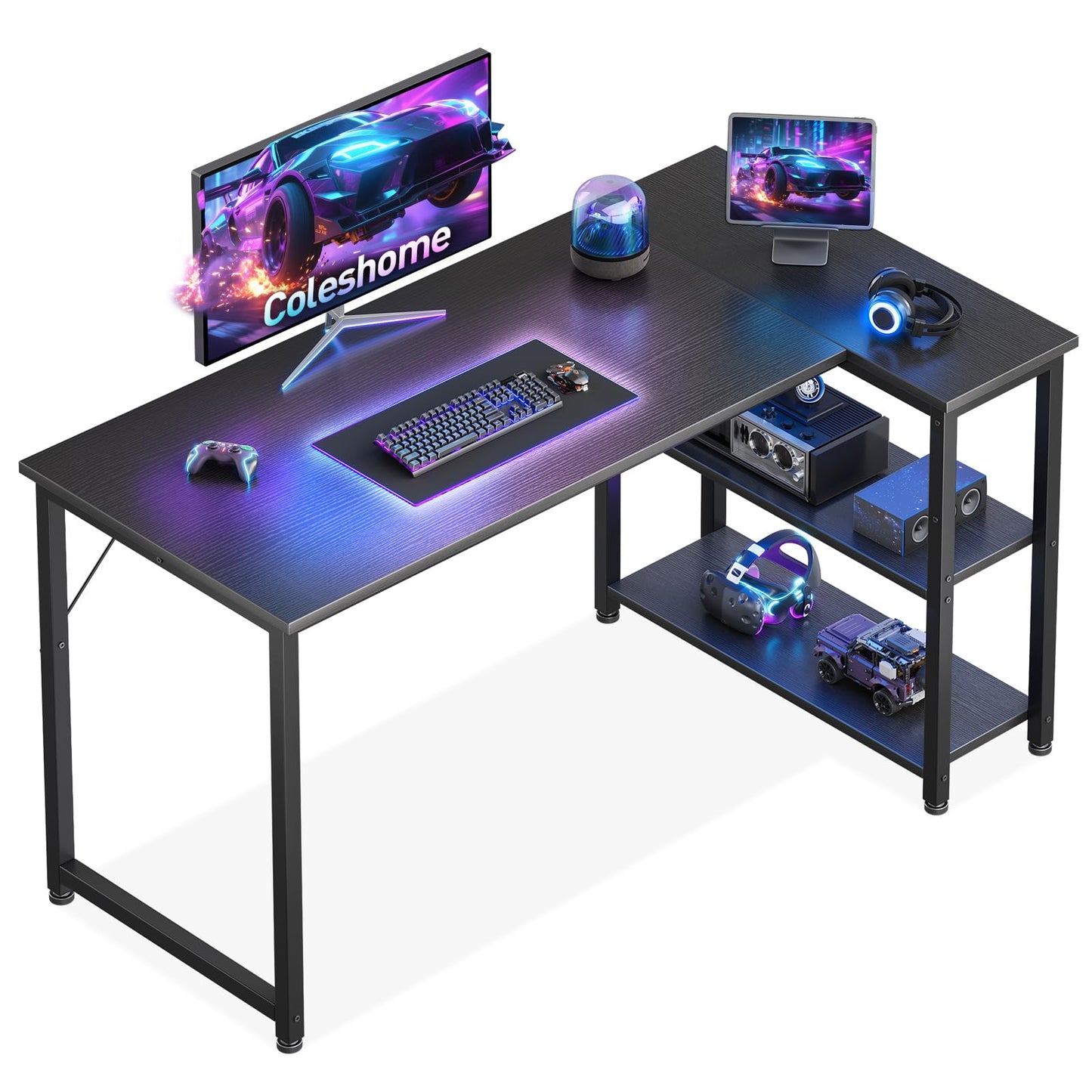 Coleshome L Shaped Gaming Desk for Small Space, 120x70 cm Black