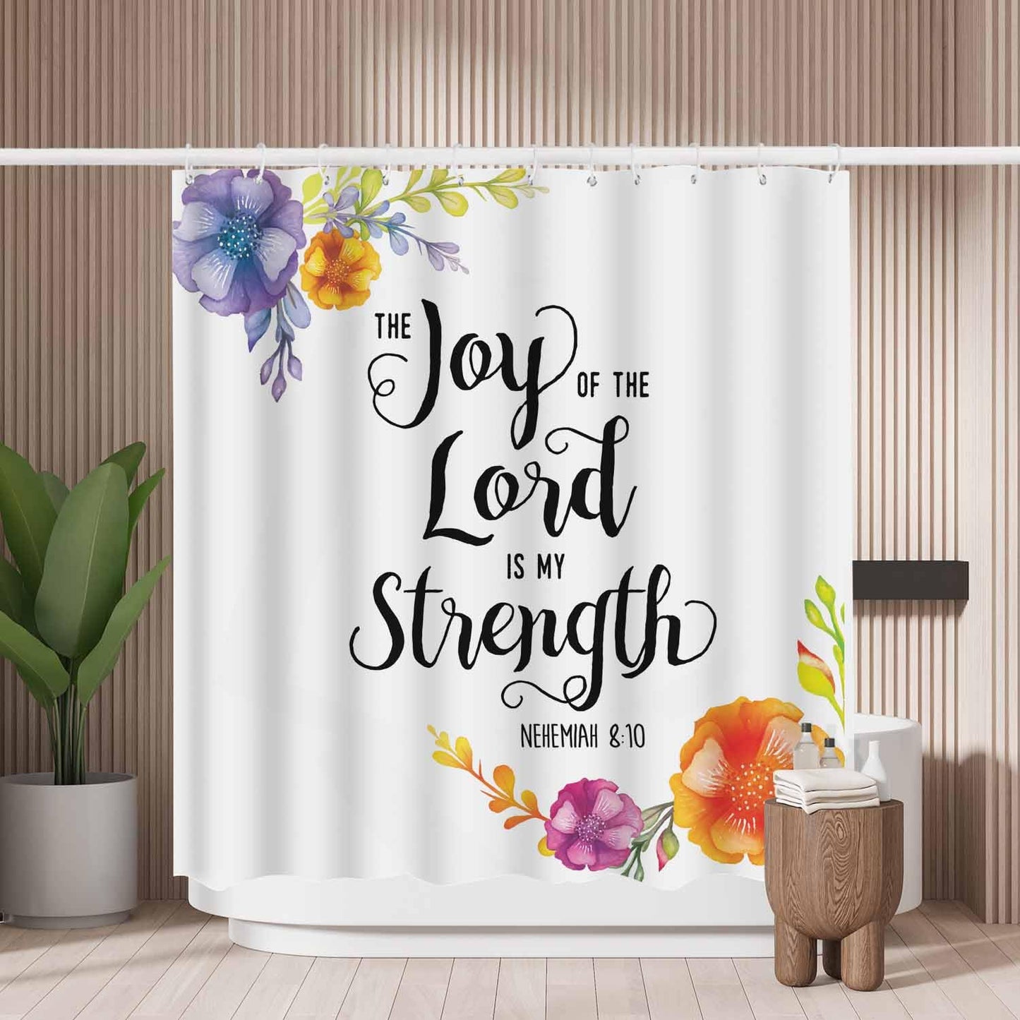 Woutay Shower Curtain Mould Proof Resistant Joy of The Lord Is My Strength,Water Repellant Fabric,Polyester,Size 180x180CM