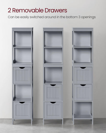 VASAGLE Bathroom Floor Cabinet, Freestanding Bathroom Storage Unit, with 2 Drawers, 3 Open Compartments, for Bathroom, Living Room, Kitchen, Modern